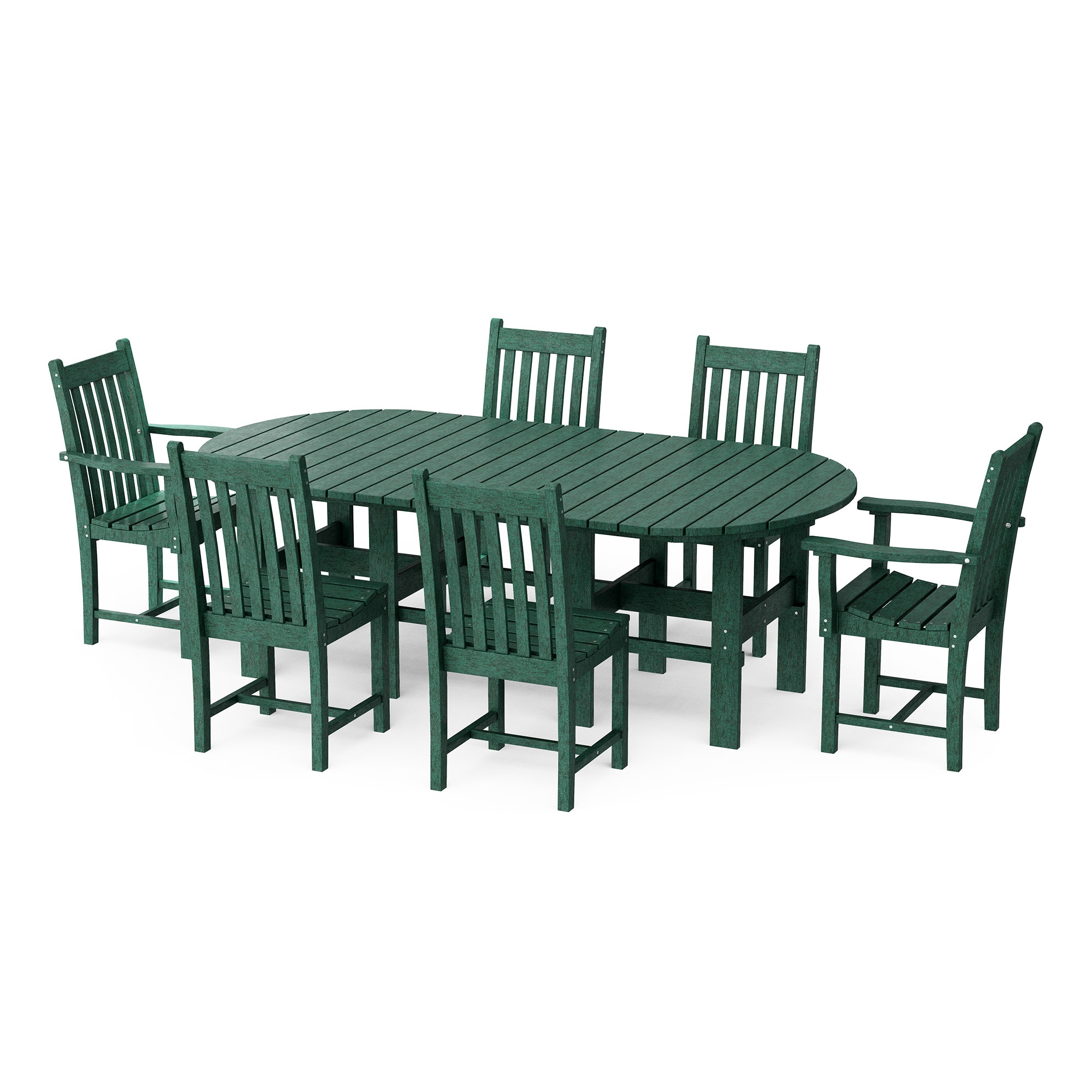 Wildridge LCC-292-TG Classic 44" x 84" 7 -Piece Turf Green Patio Dining Set Plastic Oval Table with 6 Stationary Chairs