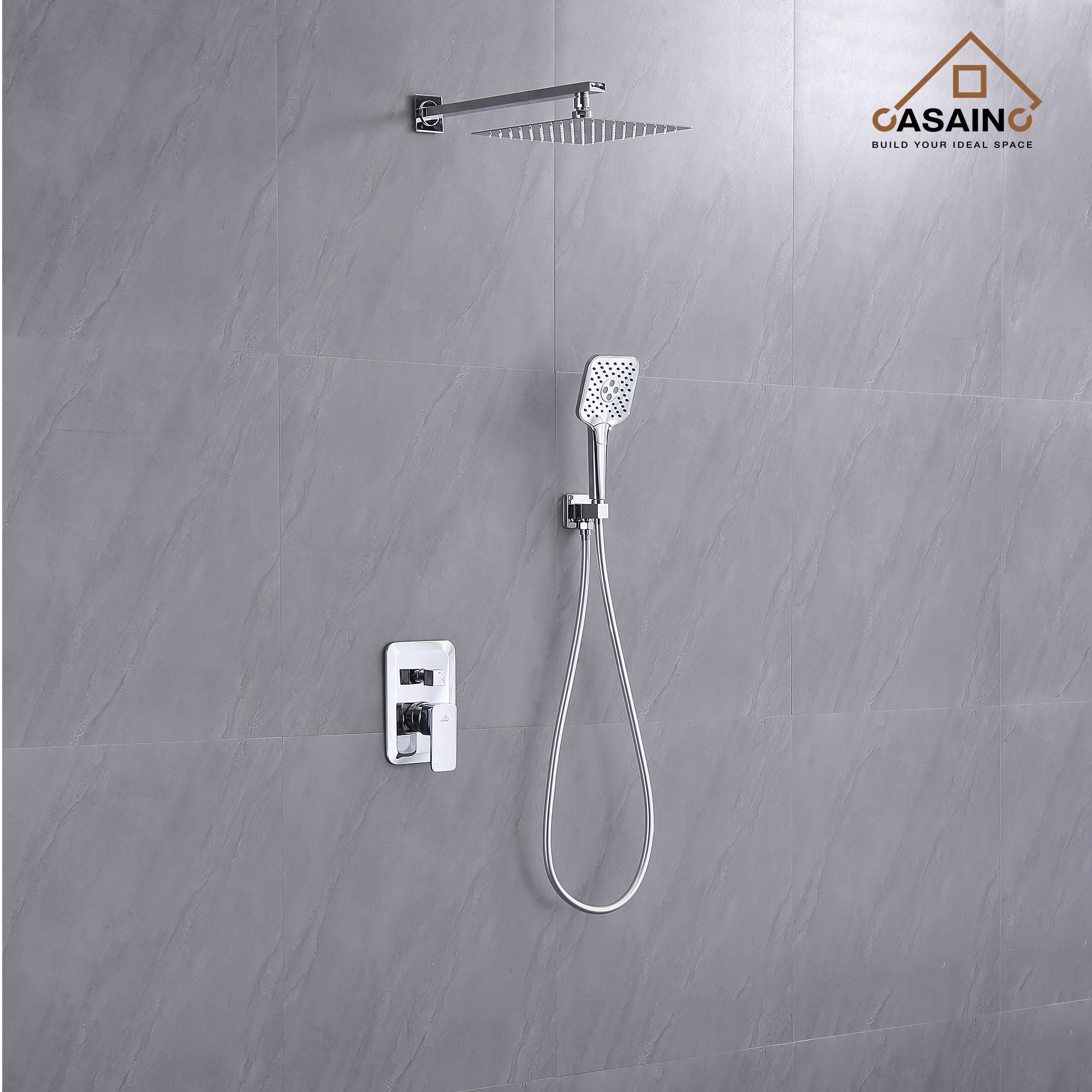 CASAINC CS3952-MB Chrome 10-in Built-In Shower Faucet System with 2-way Diverter ( Thermostatic Valve Included )