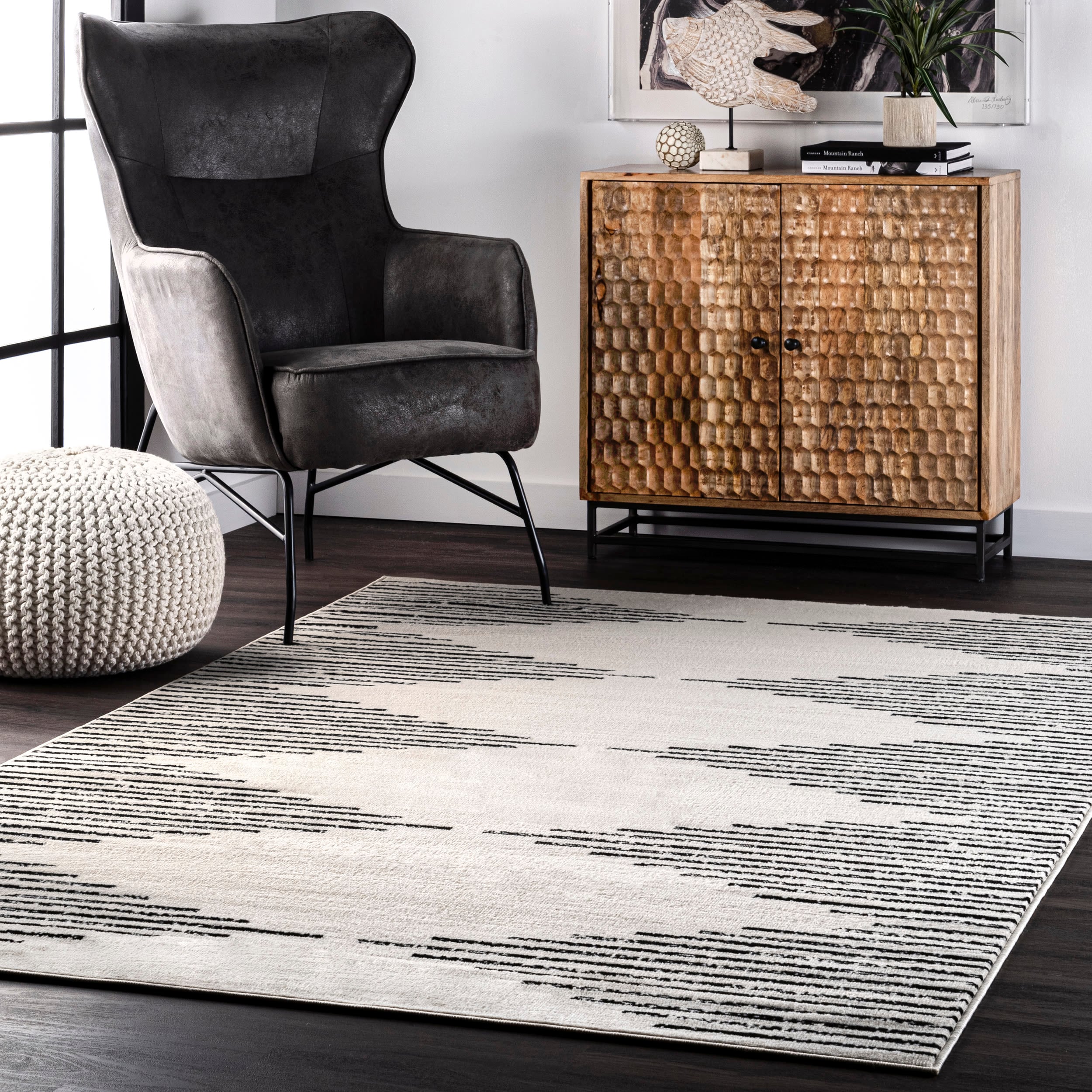 nuLOOM ECRK09A-9012 Romina 9 x 12 (ft) Loomed Polypropylene Gray Rectangular Indoor Stripe Area rug