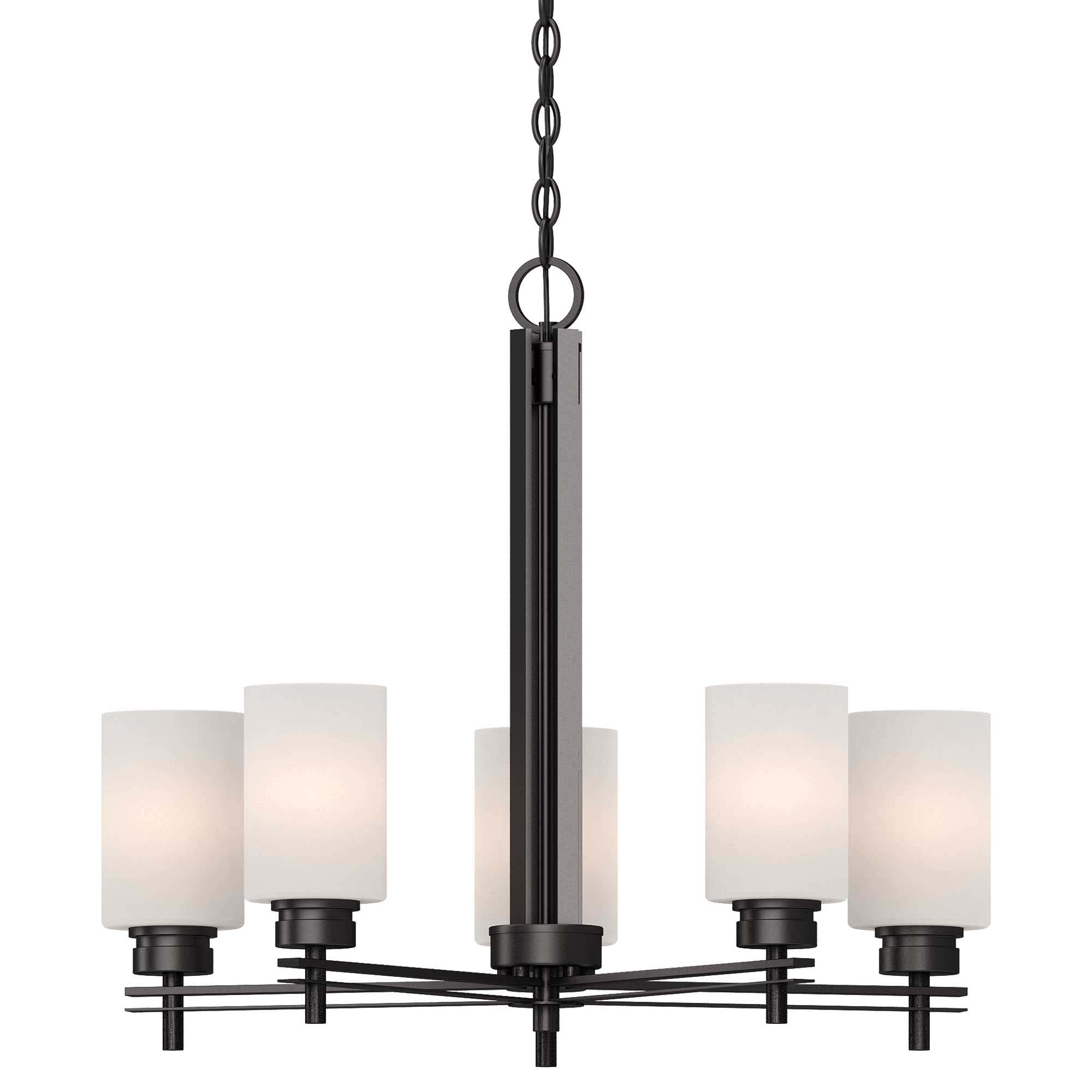 Antique Bronze Elegance 5-Light Chandelier with Etched White Glass Shades
