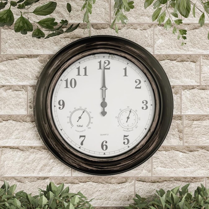 Nature Spring Wall Clock Thermometer Indoor Outdoor Decorative 18 In Quartz Battery Powered Waterproof Temperature And Hygrometer Gauge By The Clocks Department At Com - Battery Operated Wall Clocks Traditional Quartz