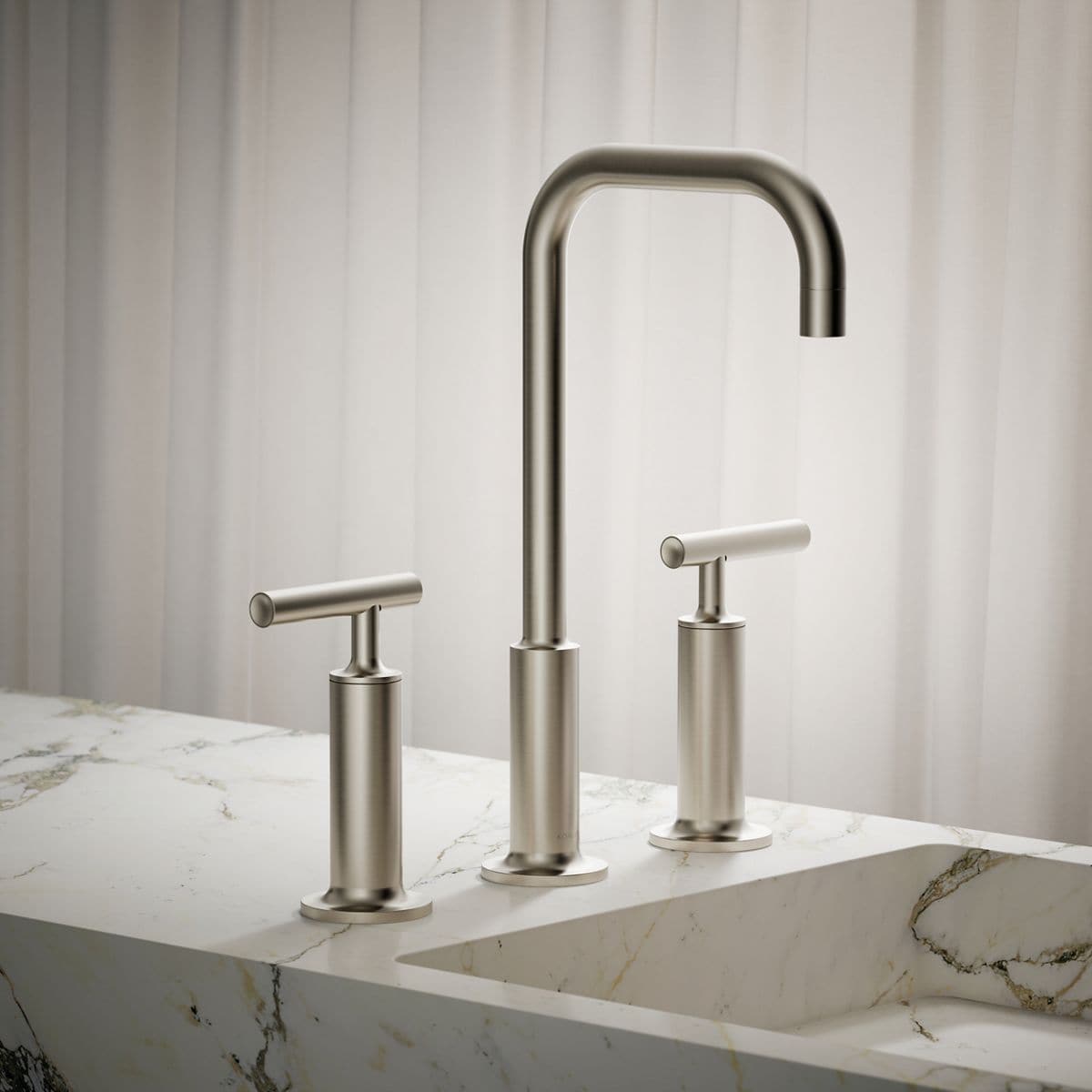 KOHLER Purist 8 in. Widespread 2-Handle Tub Bathroom Faucet Trim in Vibrant Brushed Nickel