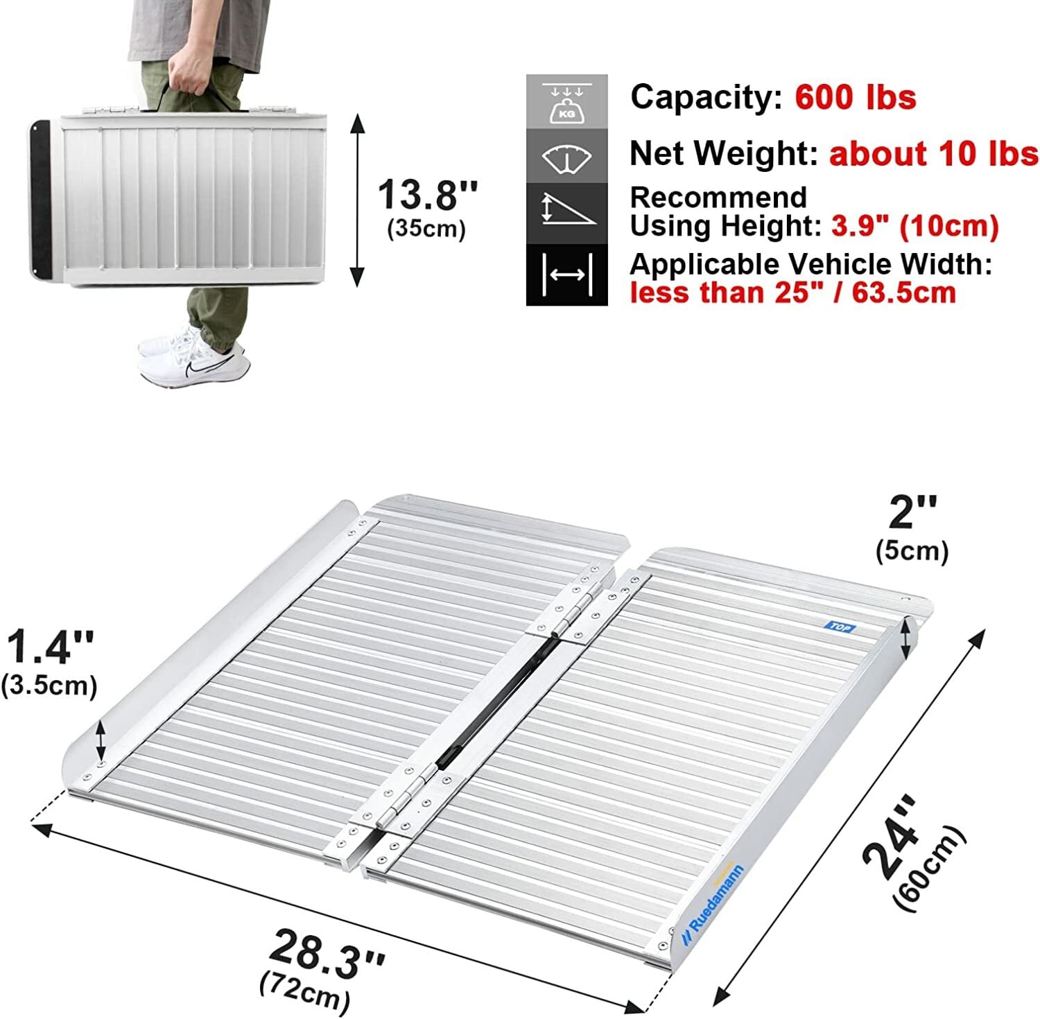 Winado 2 ft Portable Aluminum Folding Wheelchair Ramp for Scooter Steps ...