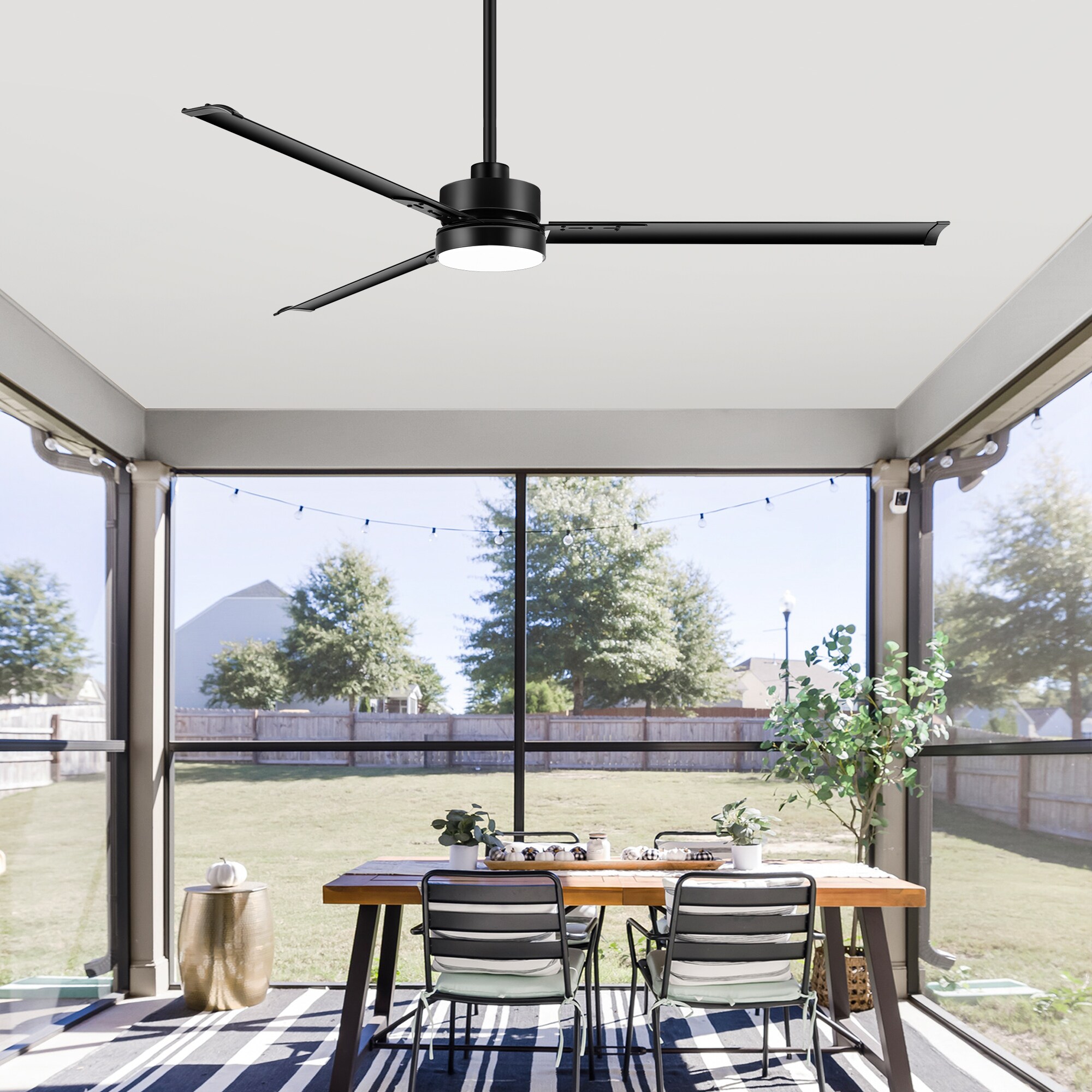 72-Inch Matte Black Ceiling Fan with LED Light and Remote