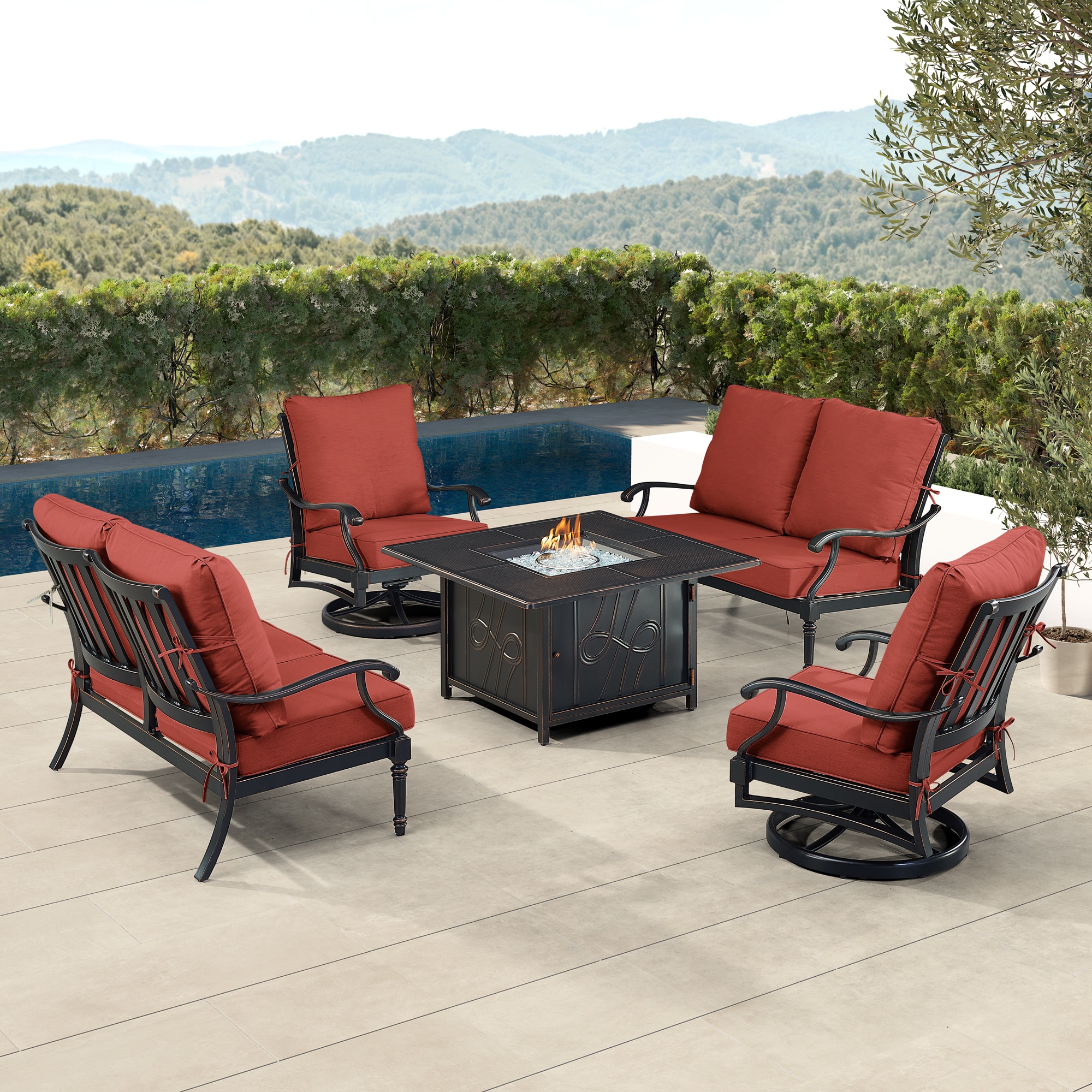 Oakland Living SHACO2LS2CHREGISRDCU 20-Piece Patio Conversation Set with Red Cushions