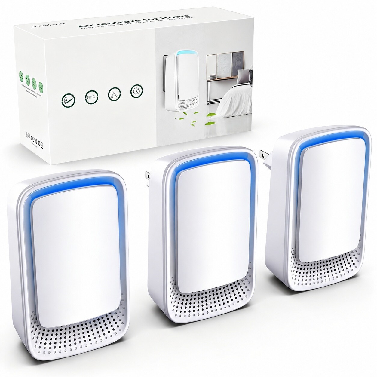 Phewnyzo  Air Ionizer for Home 3 Pack Negative Ion Generator Plug In Filterless Mini Air Purifier Quiet Freshener for Bedroom Office Kitchen Pets