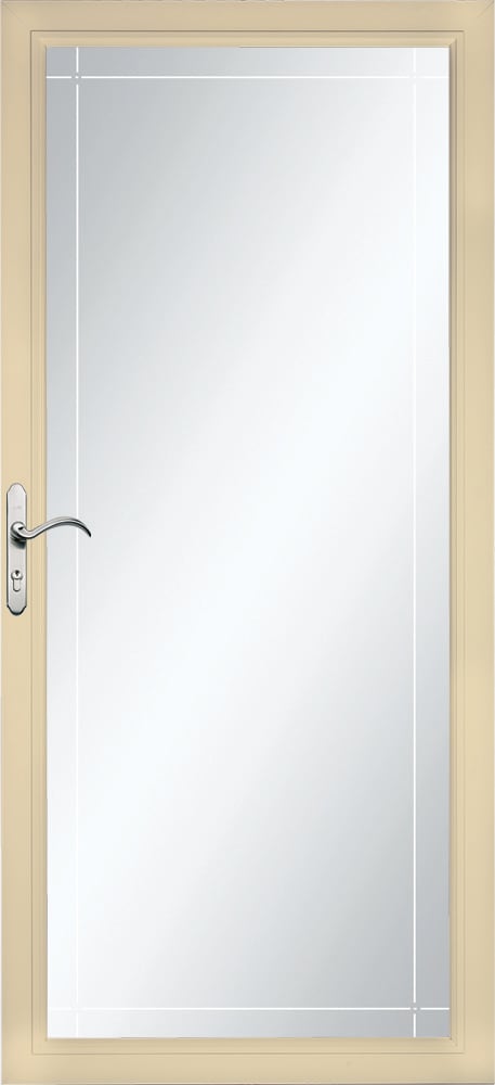 Select 36-in x 81-in Poplar White Full-view Interchangeable Screen Aluminum Storm Door with Satin Nickel Handle in Off-White | - Pella 6000SB88217