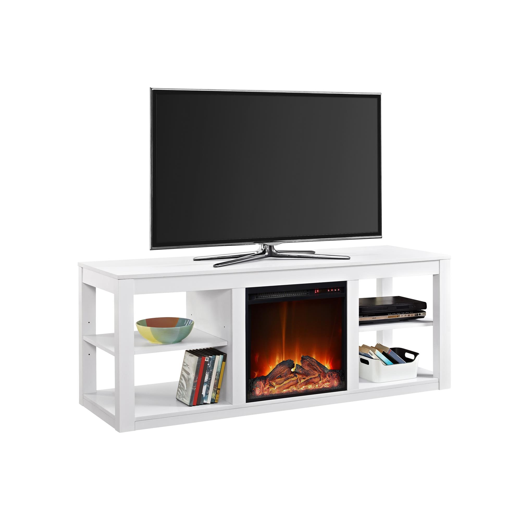 Ameriwood Home 1816296COM 59-Inches W White TV Stand with Fan-forced Flat wall Electric Fireplace