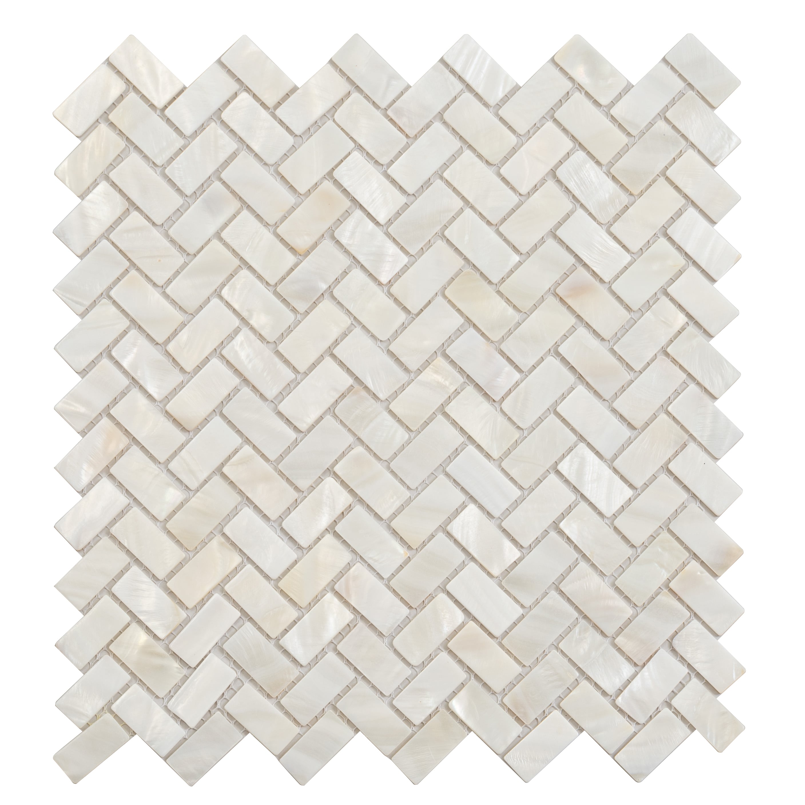 Apollo Tile APLSMA88005A Jewelicious Pearl White Natural Shell 11-in x 11-in Polished Natural Shell Patterned Herringbone Mosaic Wall Tile (16.49-sq. ft/ Carton)