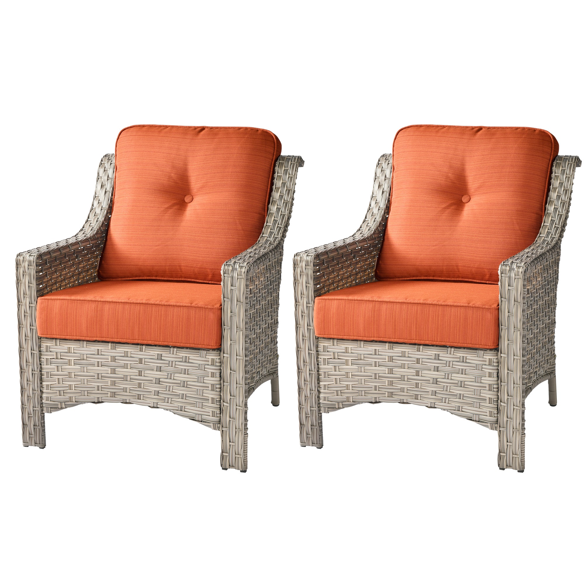 weaxty HMBPAD800-2 Aireno Set of 2 Rattan Stackable Black Steel Frame Stationary Conversation Chair with Orange Cushioned Seat