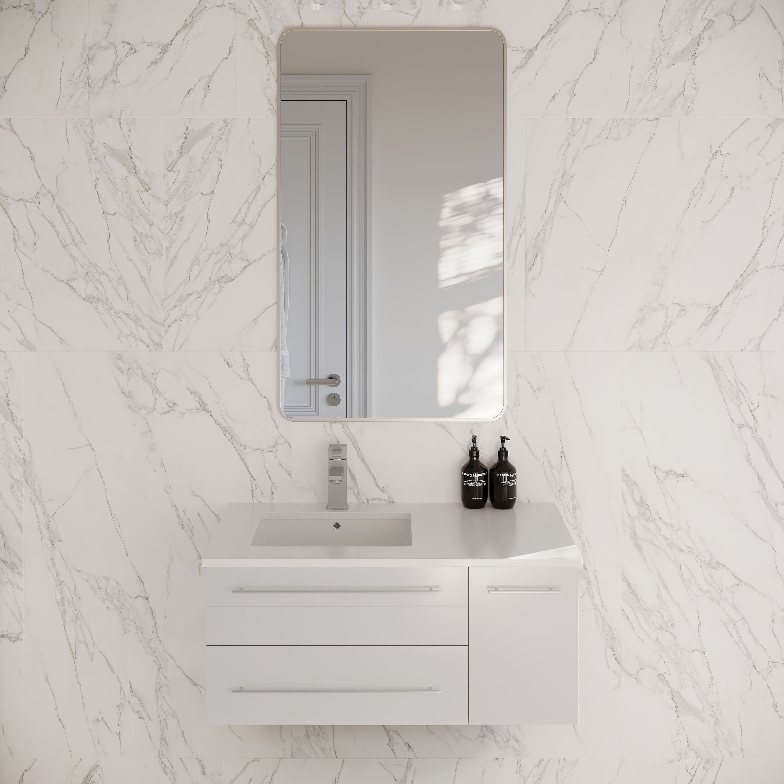 Fresca FCB6136WH-UNS-L-CWHU Lucera 36-in White - LEFT Undermount Single sink Floating Bathroom Vanity with White Quartz Top
