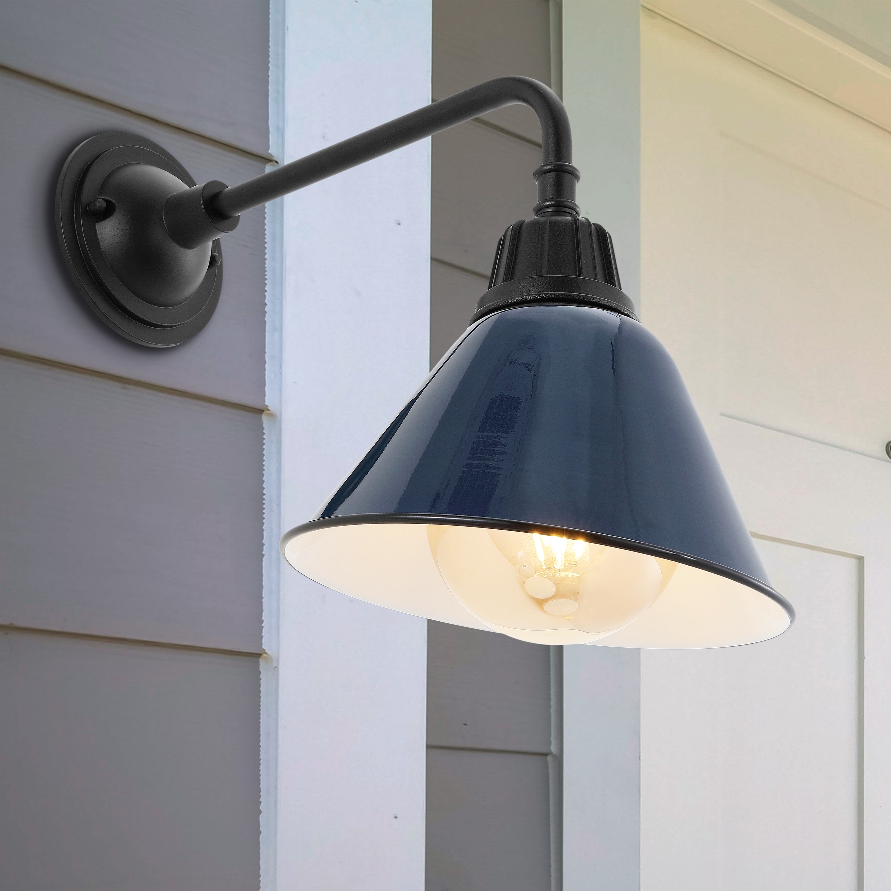JONATHAN  Y JYL7612C Croydon Farmhouse Industrial Iron Gooseneck Arm 1 -Light 15-in H Polished Blue Hardwired Outdoor Wall Light