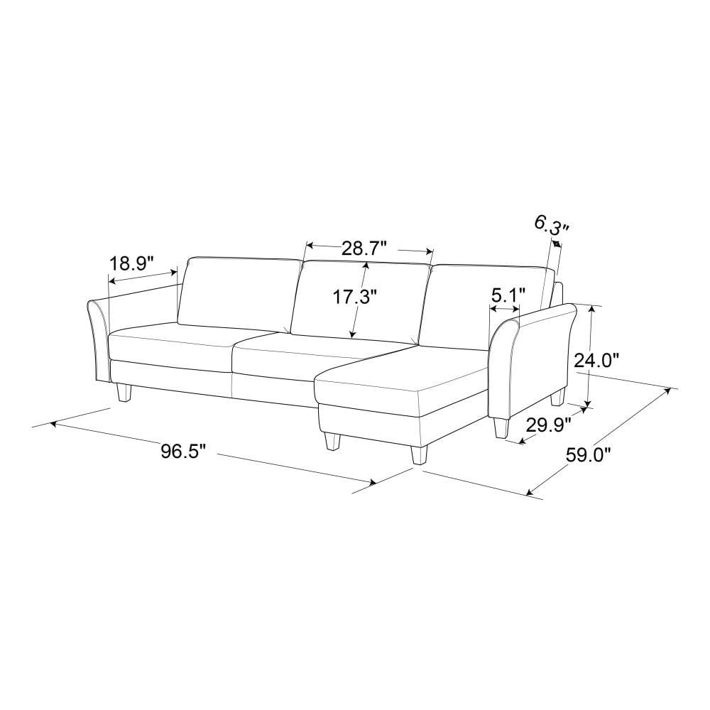 Lifestyle Solutions 98.4-in Casual Coffee Microfiber 3-seater Sectional ...