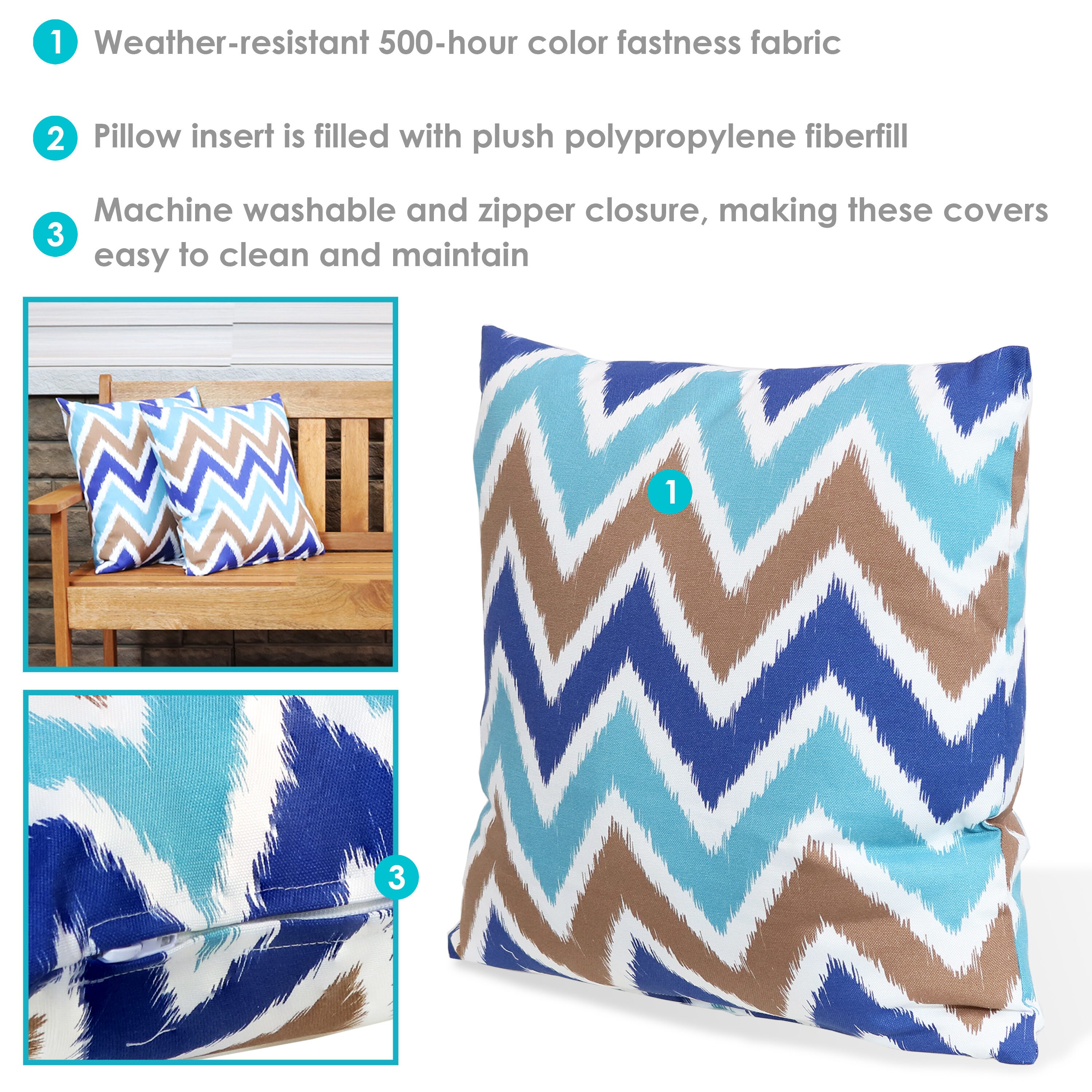 Sunnydaze 2 Indoor/Outdoor Lumbar Throw Pillow Covers - 20-inch - Chevron Bliss