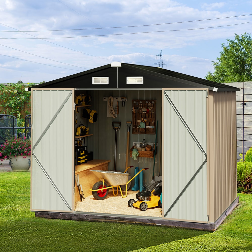 6-ft x 8-ft Galvanized Steel Storage Shed in Brown | - AOXUN G37008