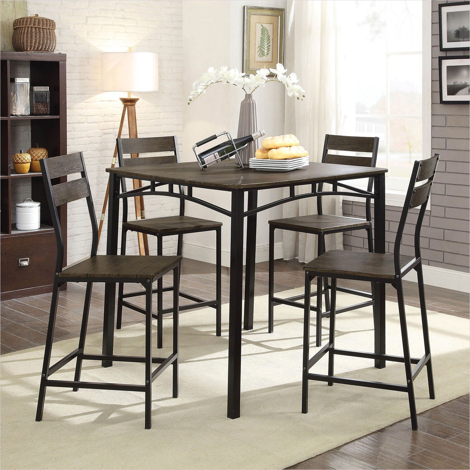 SunJet 5-Piece Counter-Height Pub Table Set in Industrial Style with ...