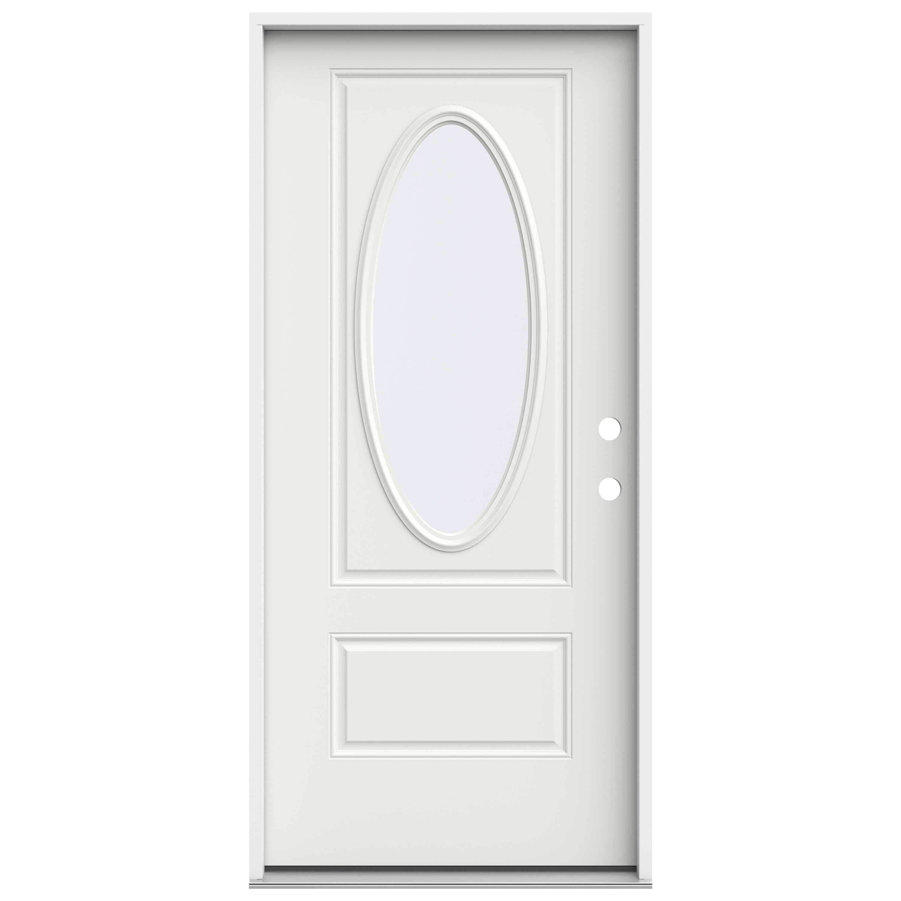 JELD-WEN LOWOLJW230400285 36-in x 80-in x 4-9/16-in Steel Oval lite Left-hand inswing White Painted Prehung Front Door Insulating core