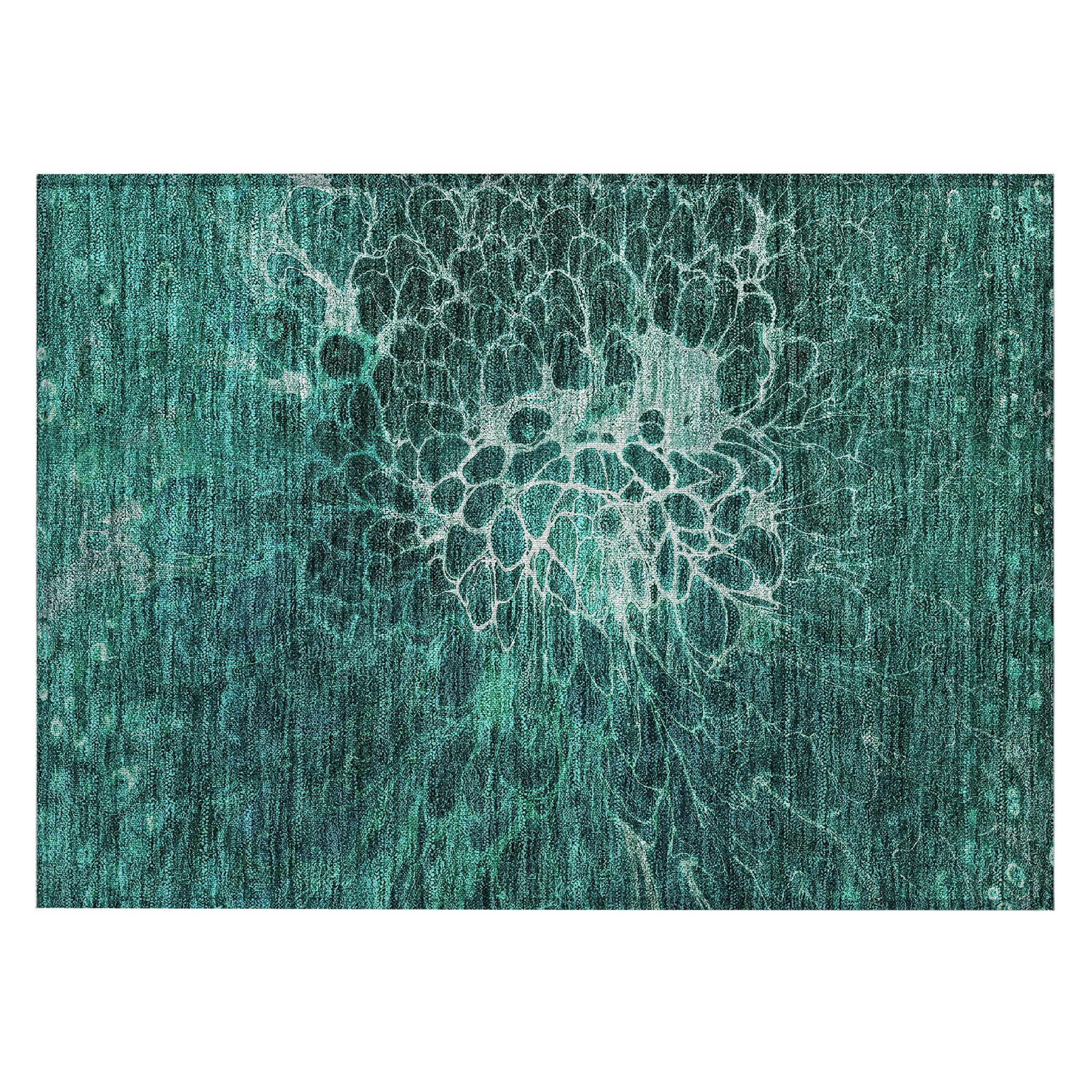 Teal and White Abstract Indoor Outdoor Area Rug