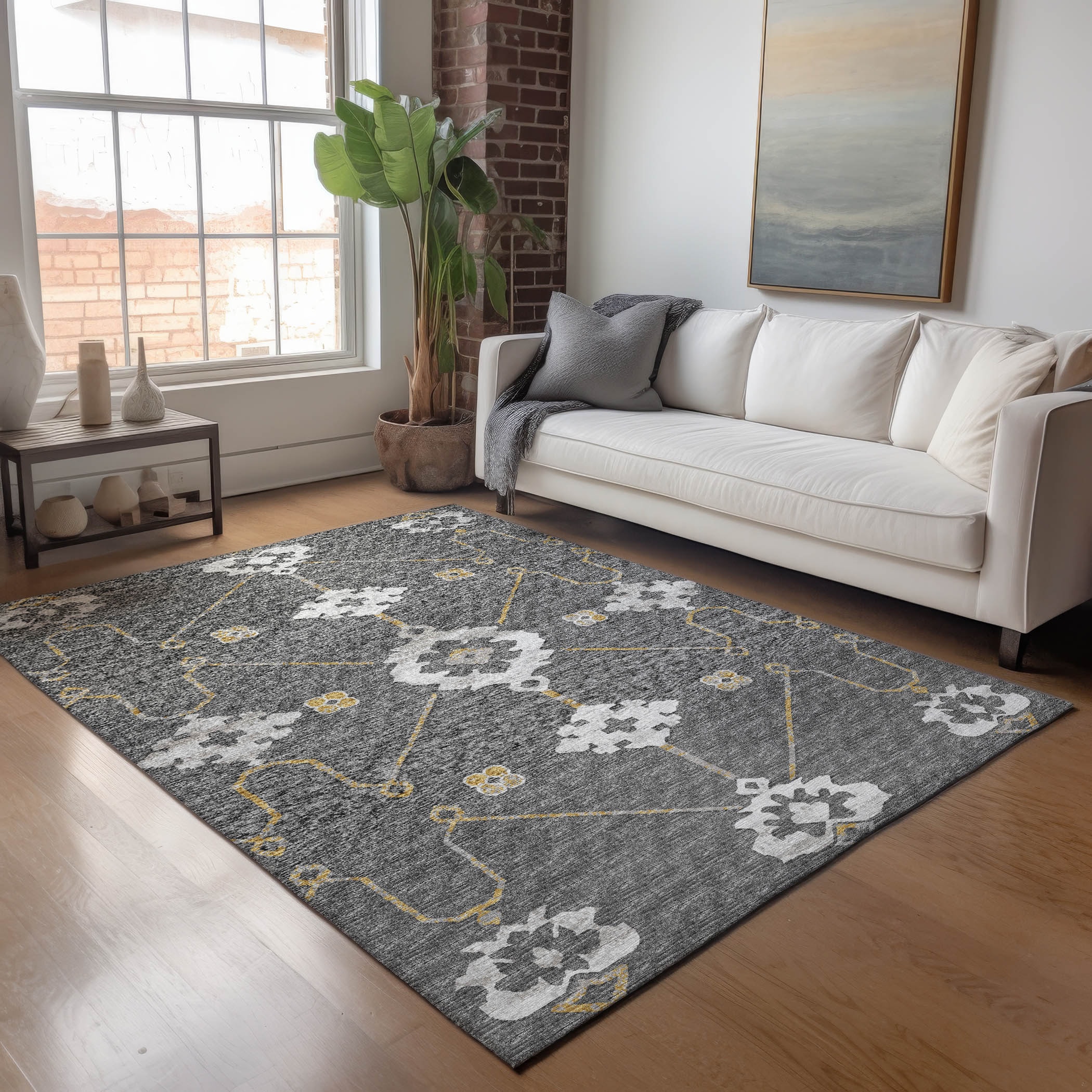 Addison Rugs AMF122GR8X10 Mayfield AMF122GR 8 x 10 (ft) Loomed Polyester Gray Rectangular Indoor Geometric Machine washable Area rug