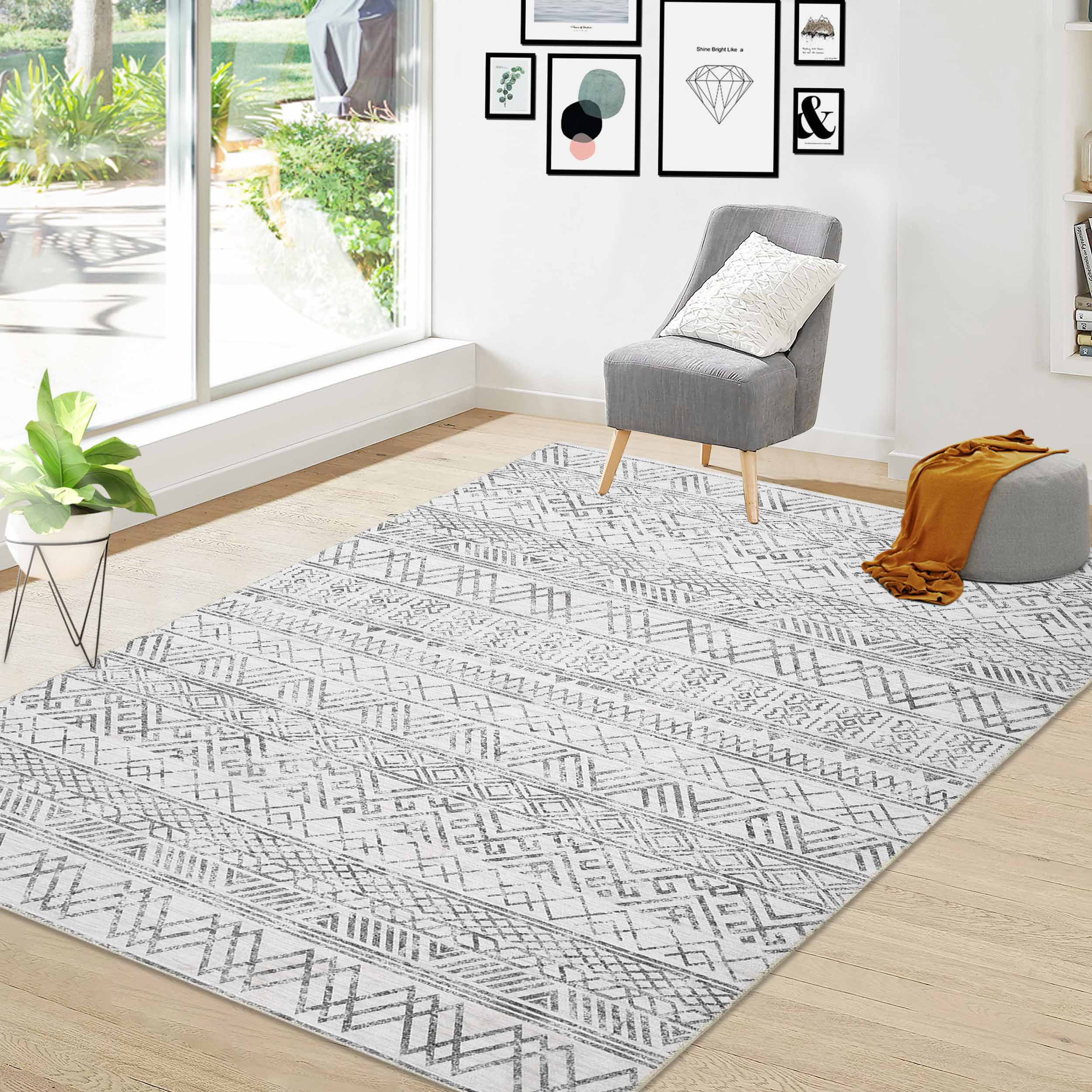 Garvee YXY-LO-PHO-1057G8I5 8 x 10 (ft) Loomed Polyester Gray Rectangular Indoor Geometric Mid-Century Modern Machine washable Area rug