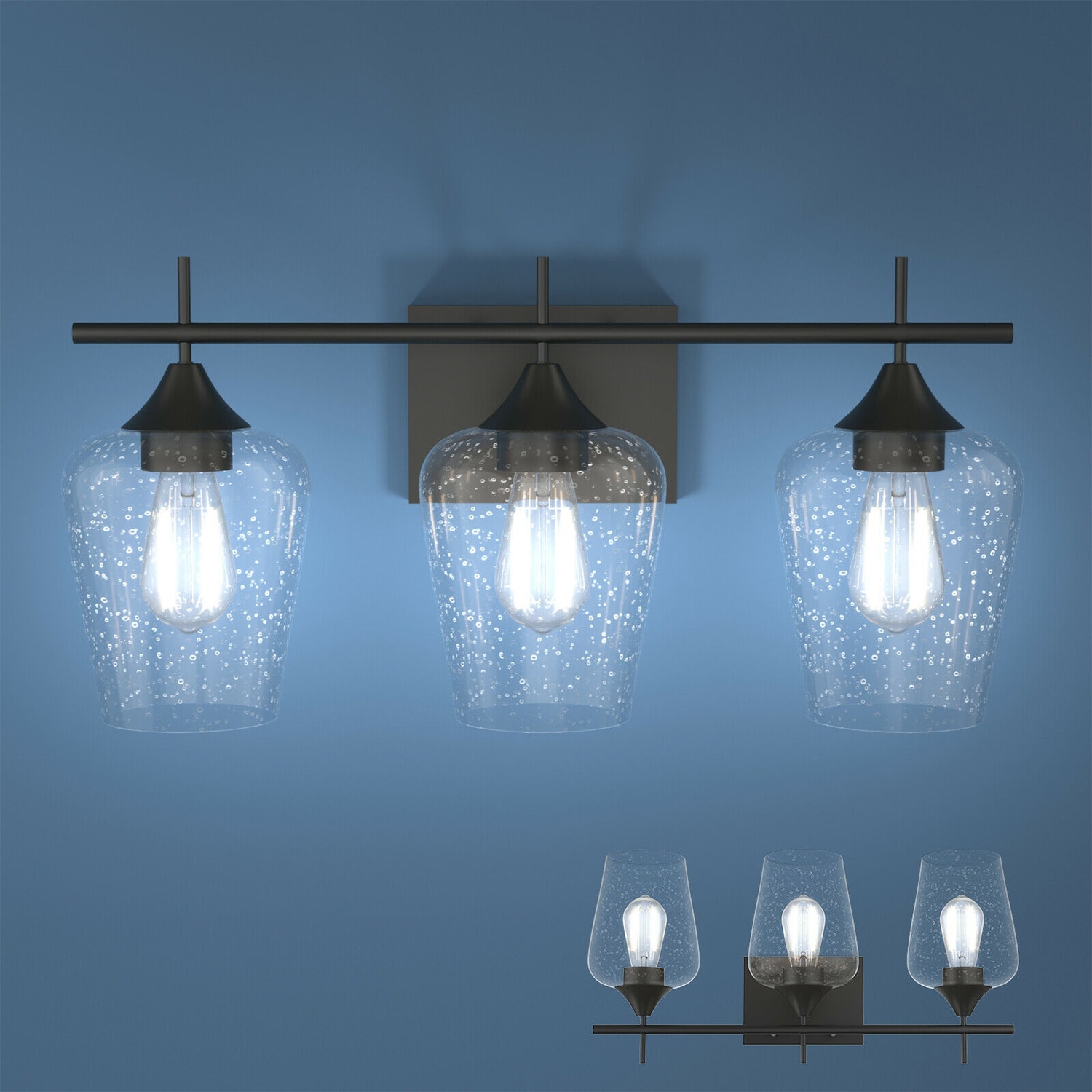 WELLFOR CHY-VL743US CH Bathroom Vanity Lights 7-in 3 -Light Clear Modern/contemporary Vanity light