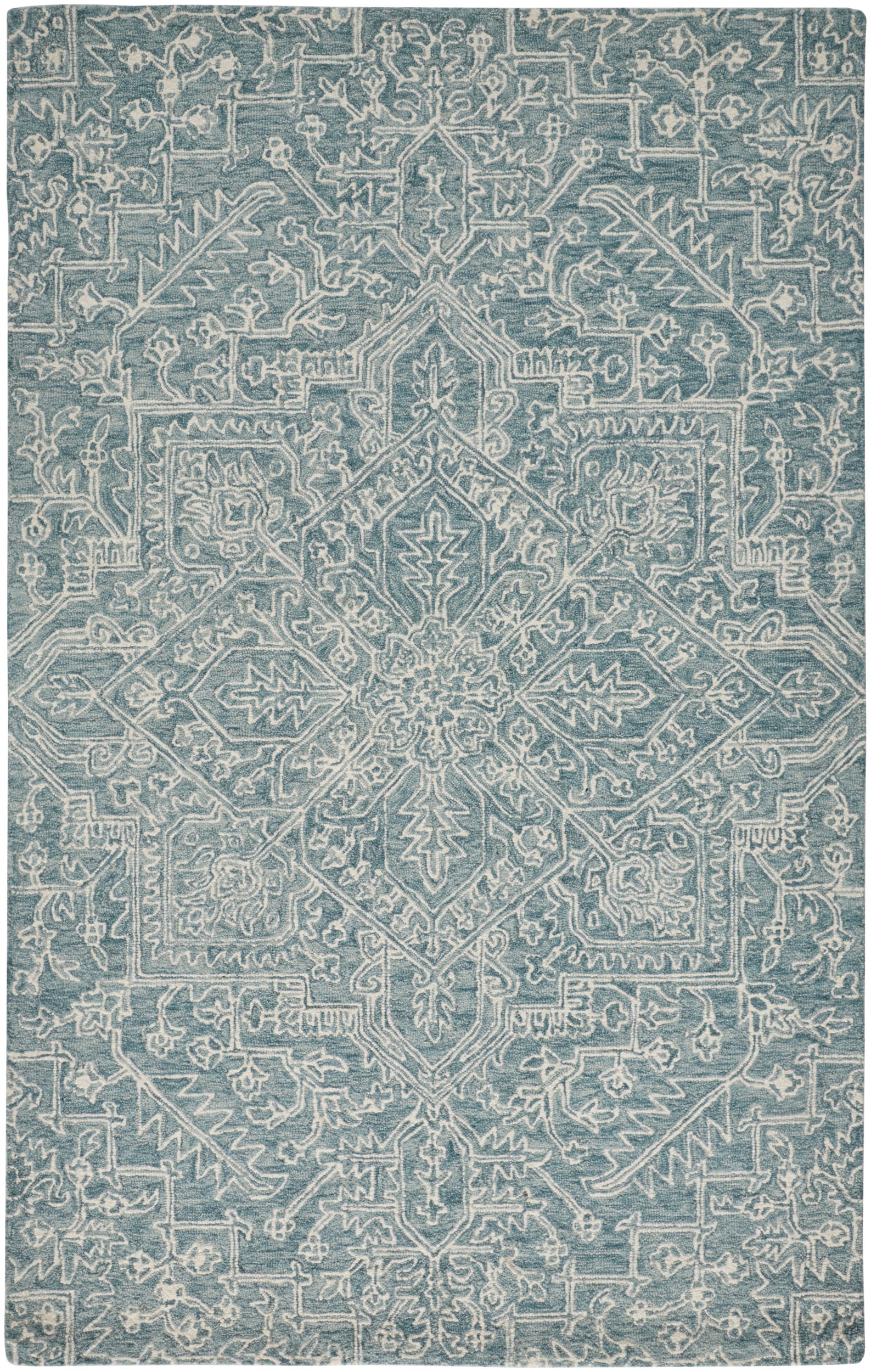 Room Envy 869R8778TEL000J00 12 x 15 (ft) Tufted Wool Blue/Ivory/Green Rectangular Indoor Medallion Area rug