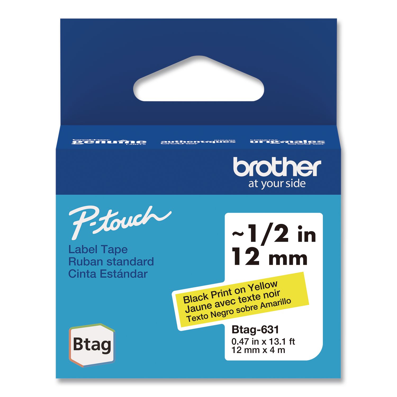Brother Genuine P-Touch BTAG Label Tapes 0.47 x 13.1 ft Black on Yellow