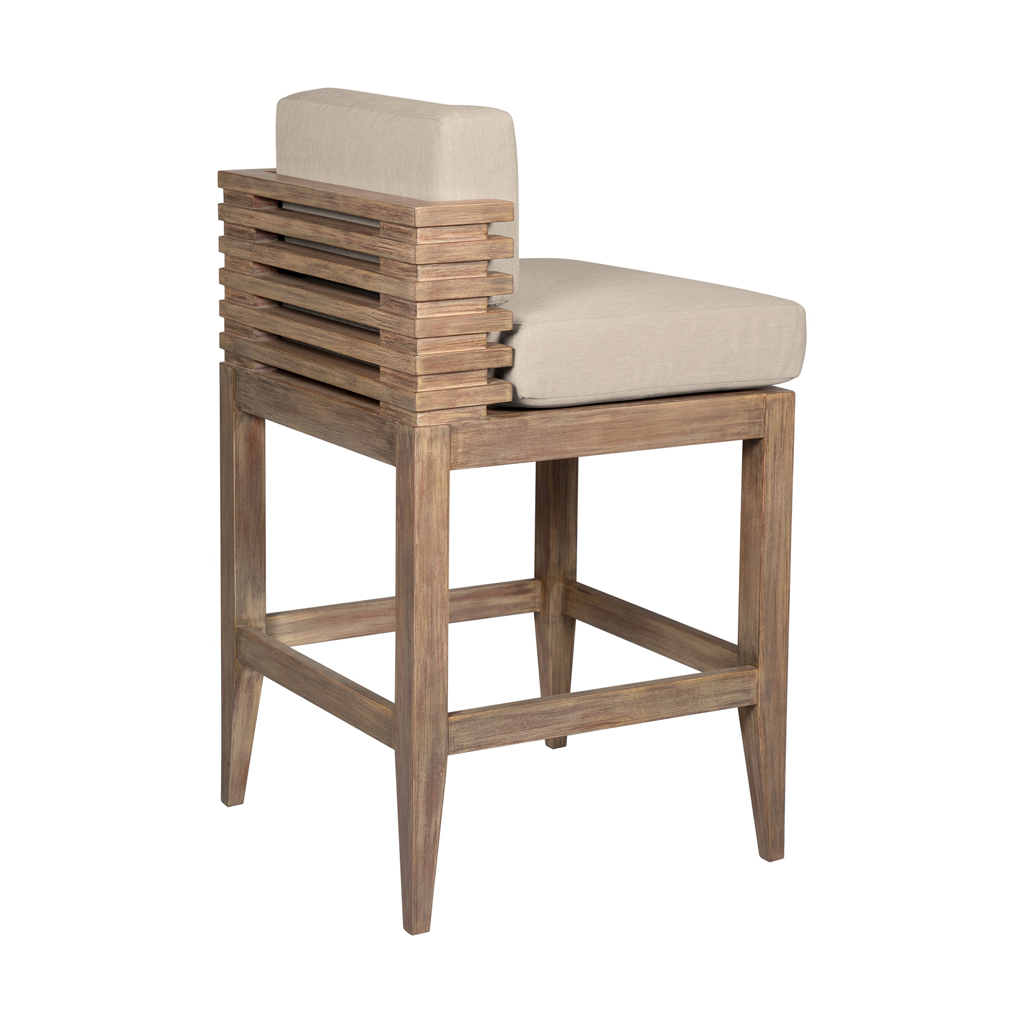 Taupe Cushion Light Brown Eucalyptus Wood Outdoor Bar Stool