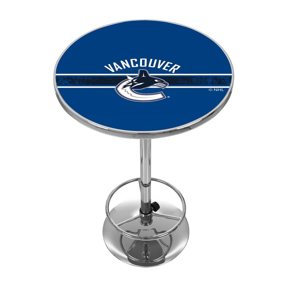 Trademark Gameroom NHL2000-VC2 Vancouver Canucks Pub Tables Chrome Round Traditional Bar Table, Composite with Metal Pedestal Base 27.375-in L x 42-in H