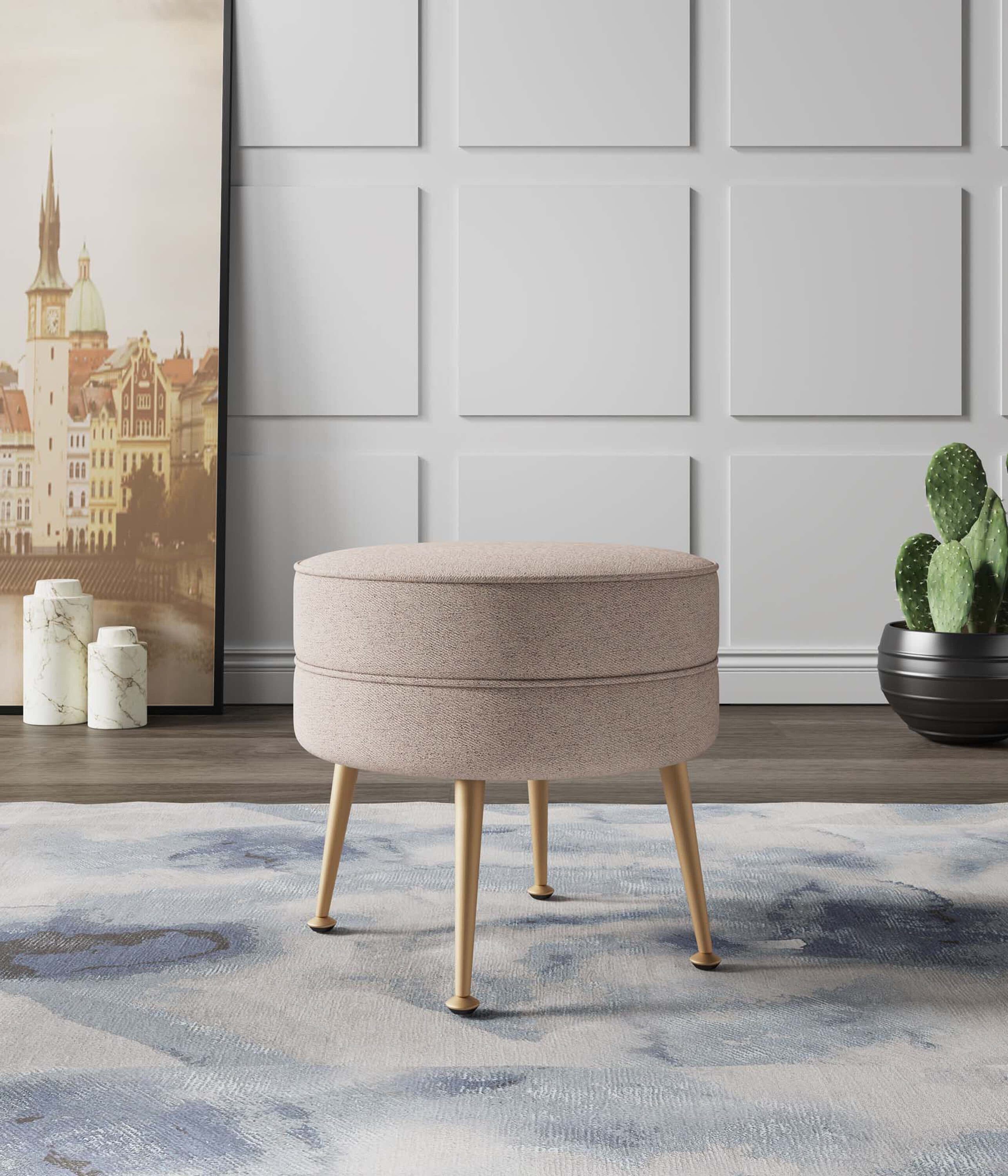 Manhattan Comfort OT003-OT Midcentury Oatmeal/Gold Round Ottoman