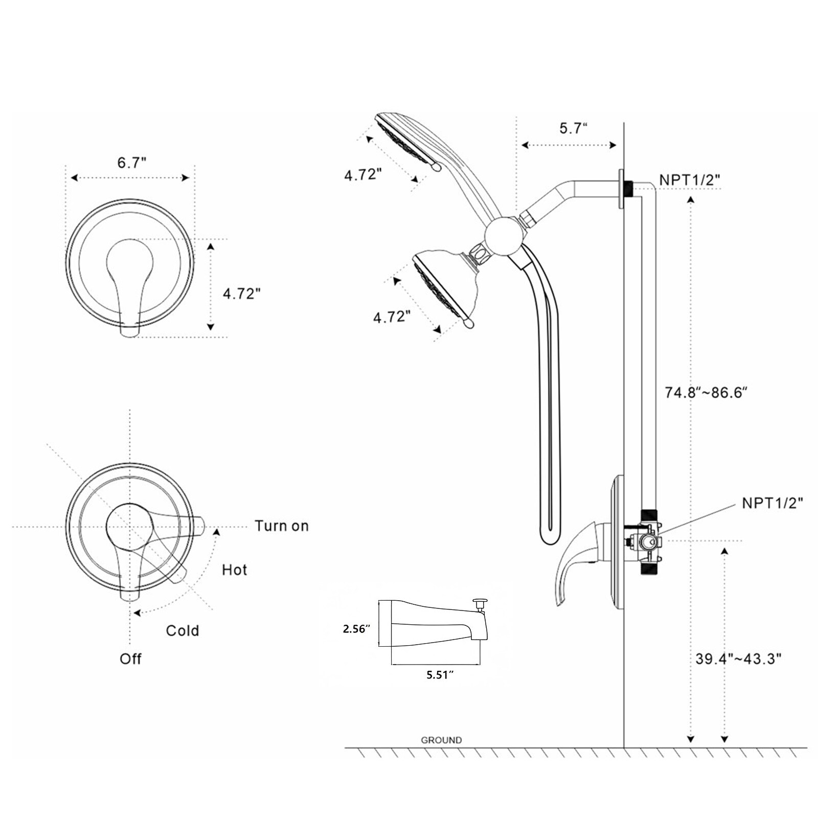 UCLIMAA UCAD525CH Showerhead-Bar-Panels - View #3
