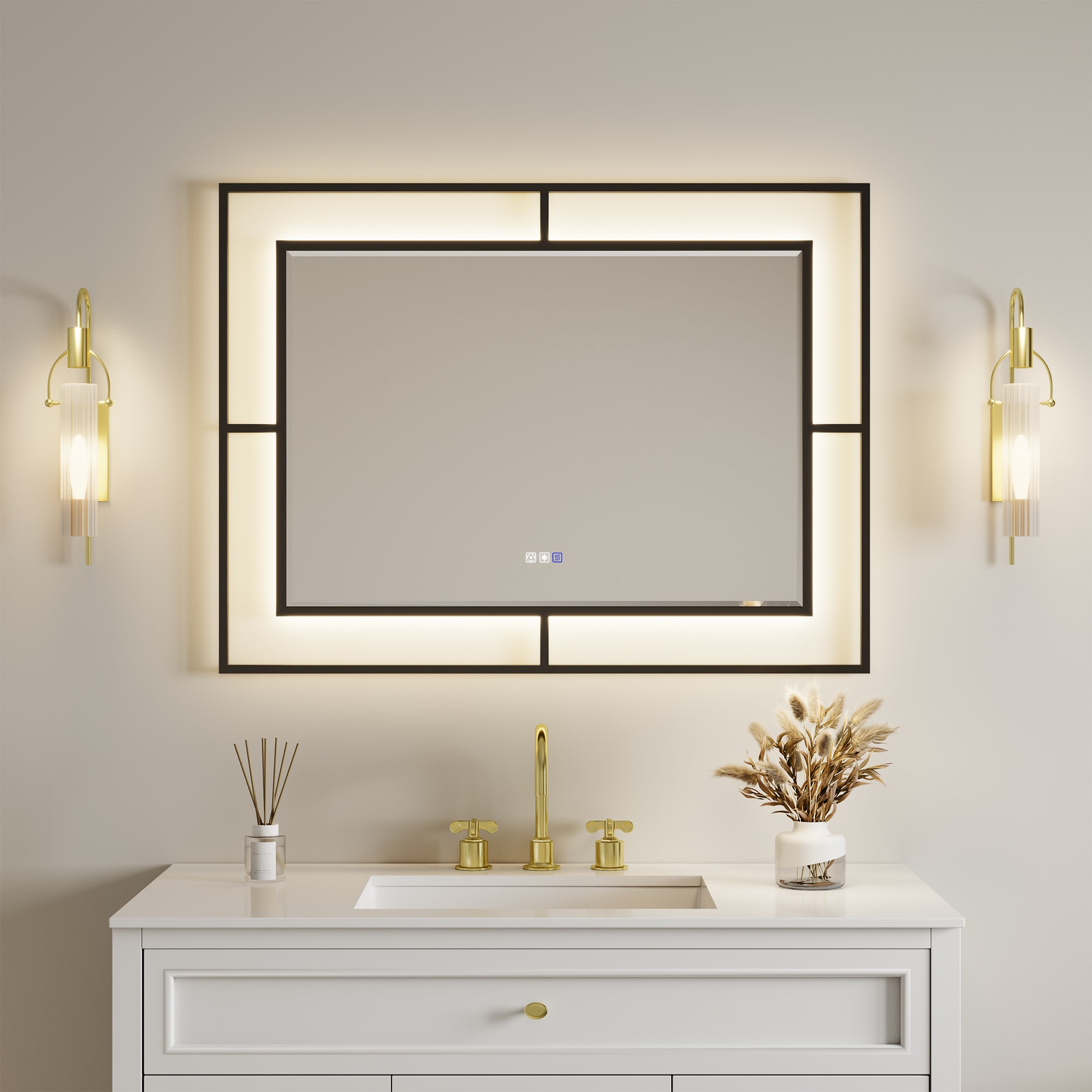 ExBrite EXBM4836V10MBX 48-in x 36-in Framed Rectangle Dimmable LED Lighted Fog Free Bathroom Vanity Mirror ( Matte Black )