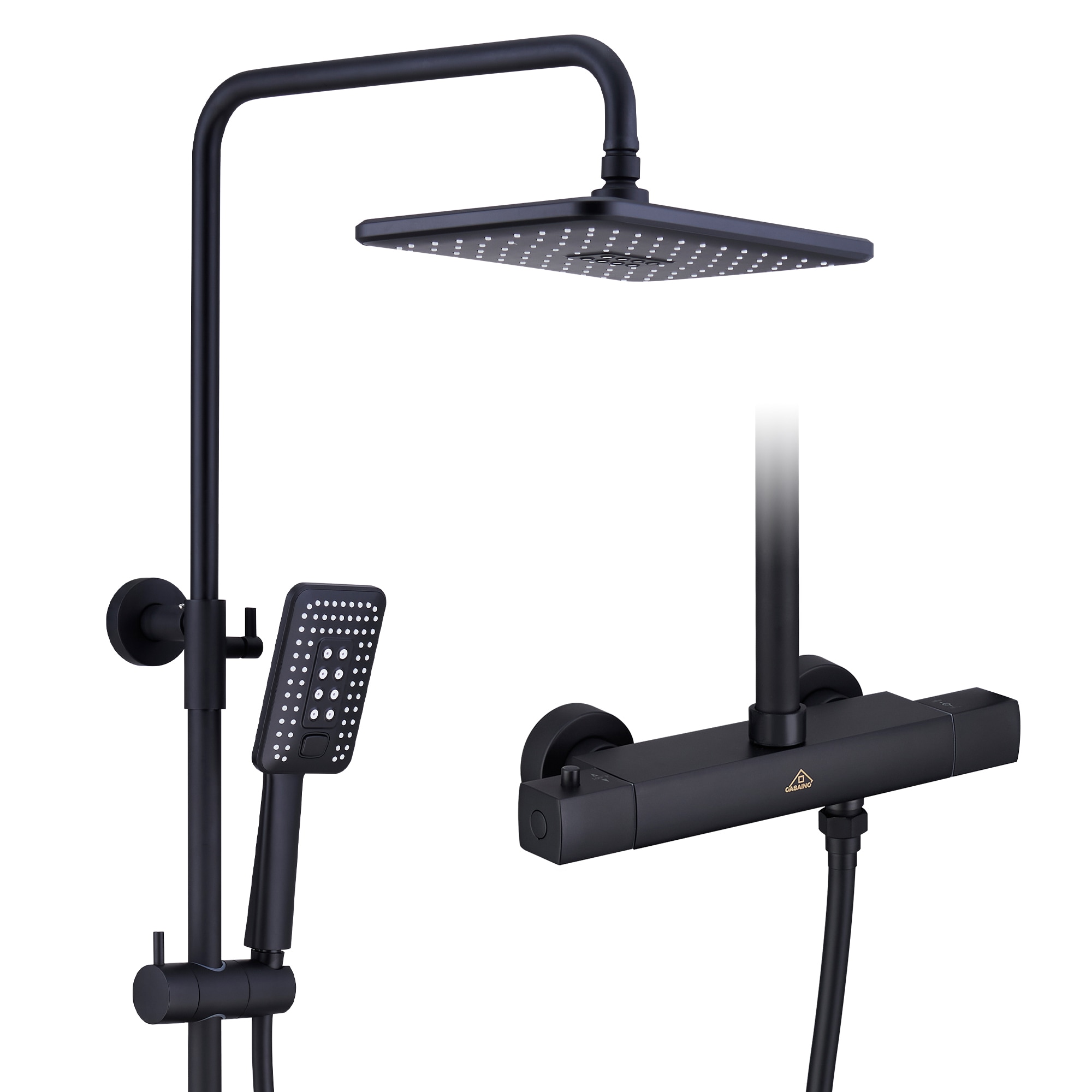 Matte Black Adjustable Height Rain Shower System with Handheld