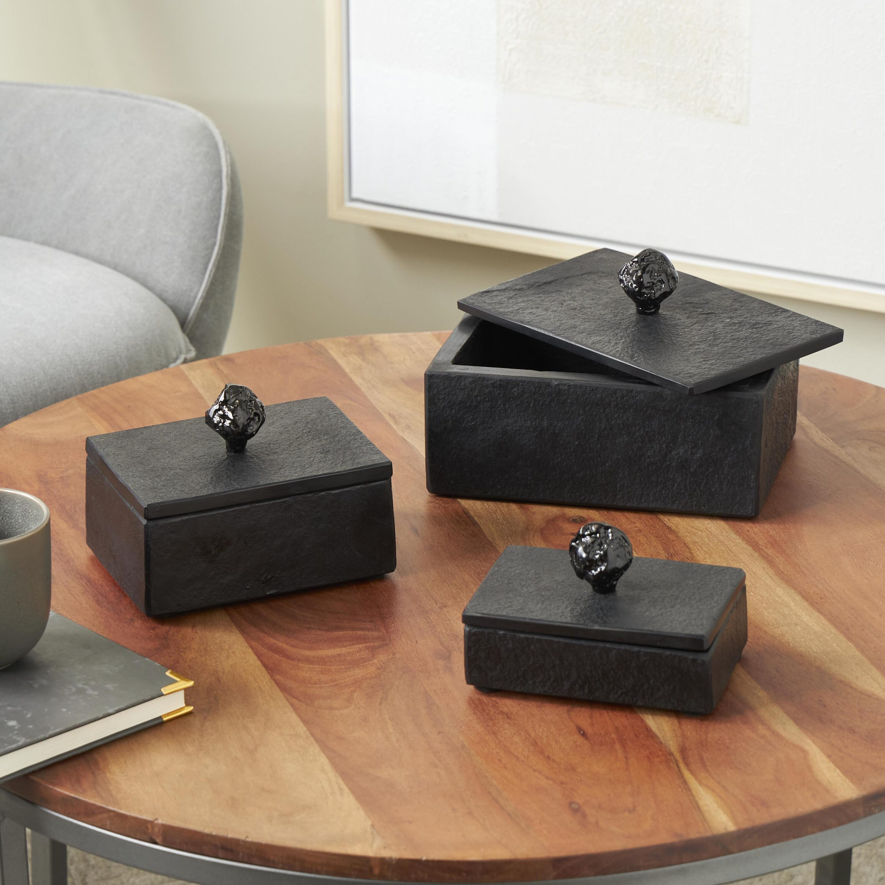 Grayson Lane 823330 3 -Pack Black Marble Modern Decorative box