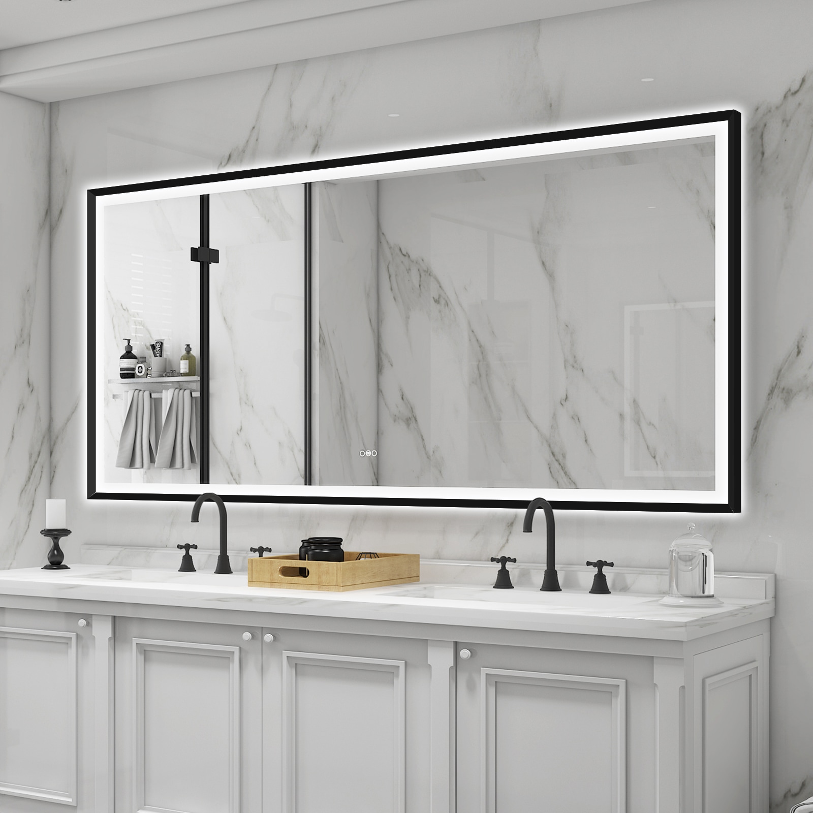 WELLFOR W6FM8440MB LUKY LED Framed Mirror 84-Inches x 40-Inches Framed Rectangle Dimmable Lighted Fog Free Bathroom Vanity Mirror ( Matte Black )