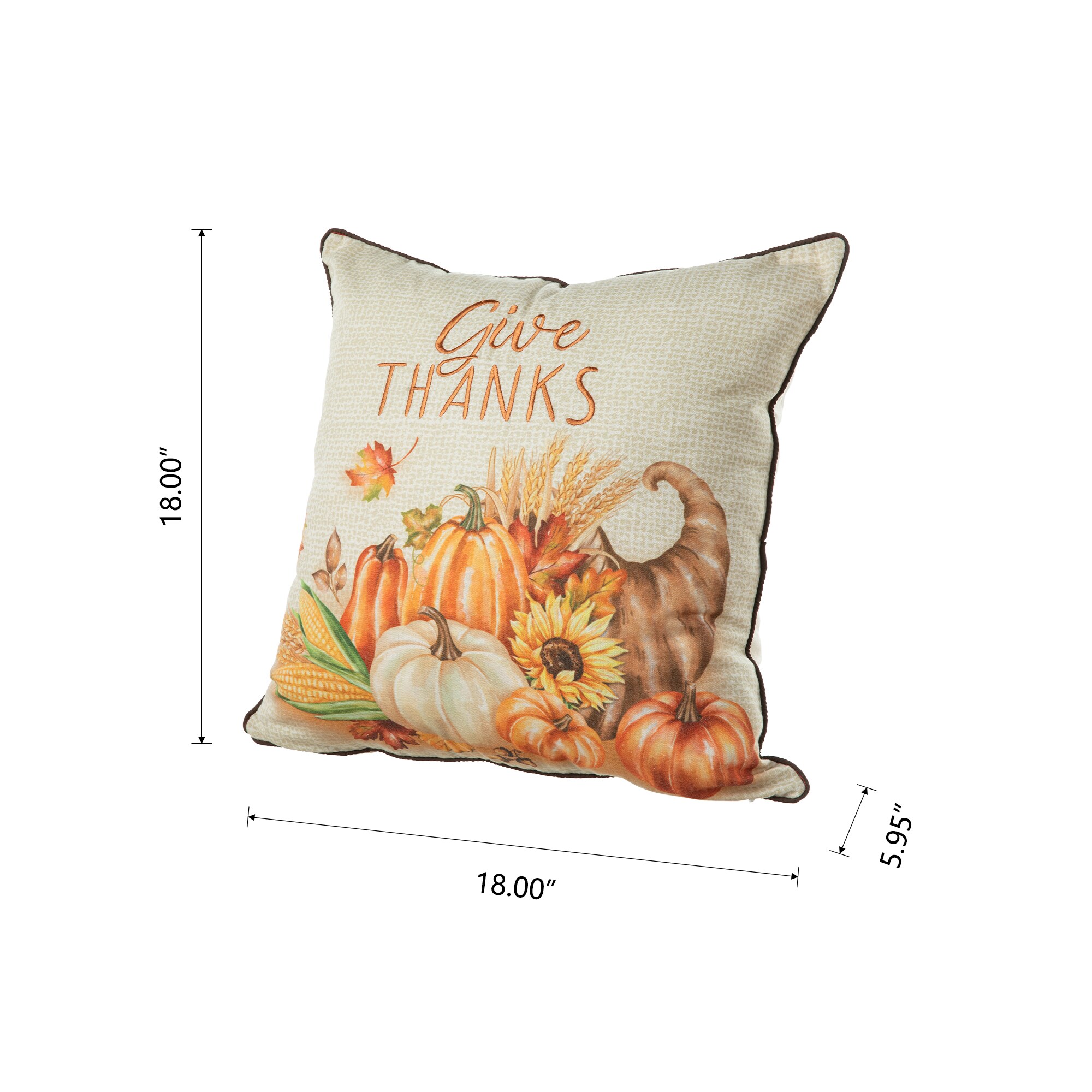 Glitzhome 20 in. Fall Embroidered Pumpkin Pillow