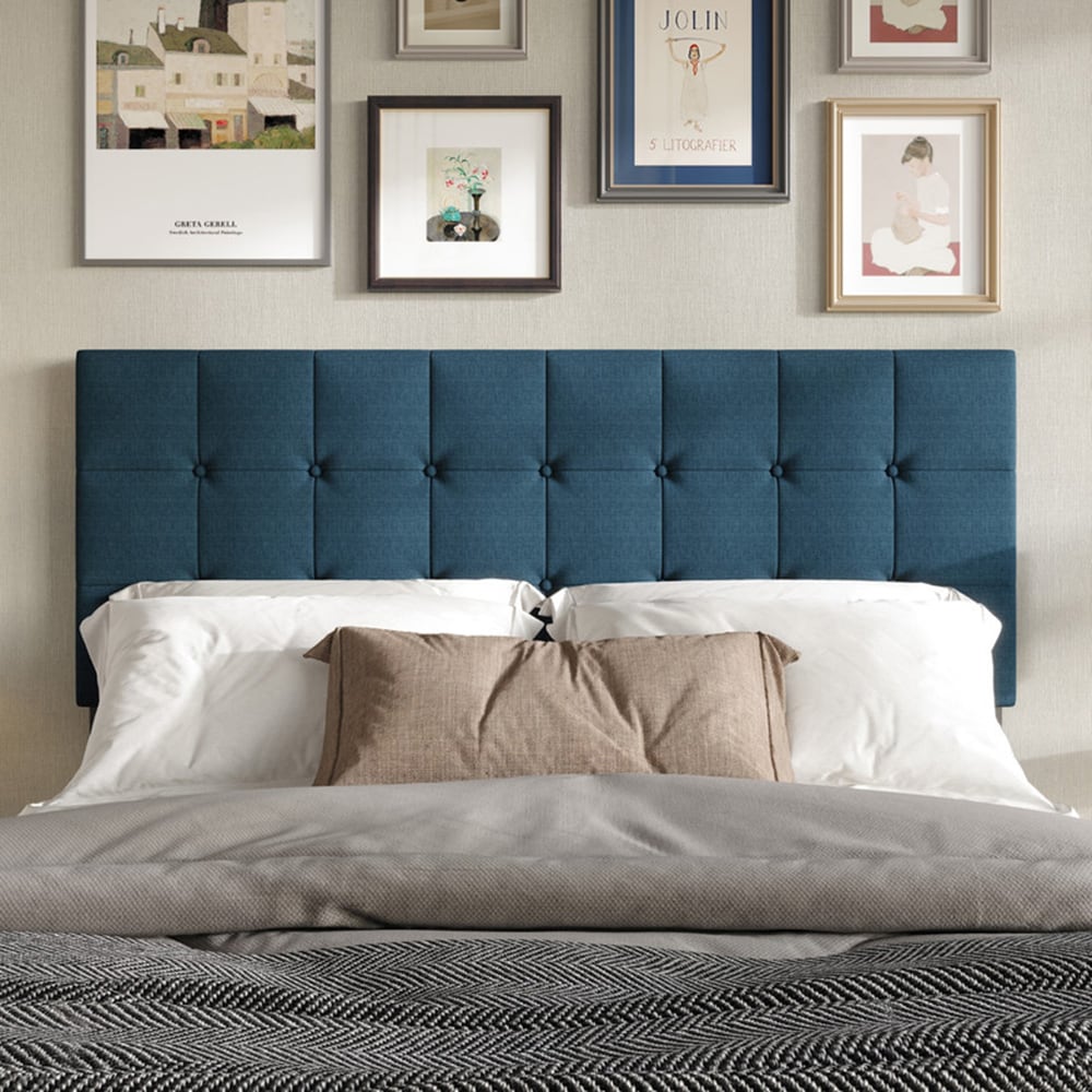 Home Design Denim Blue Queen Linen Upholstered Headboard in the ...