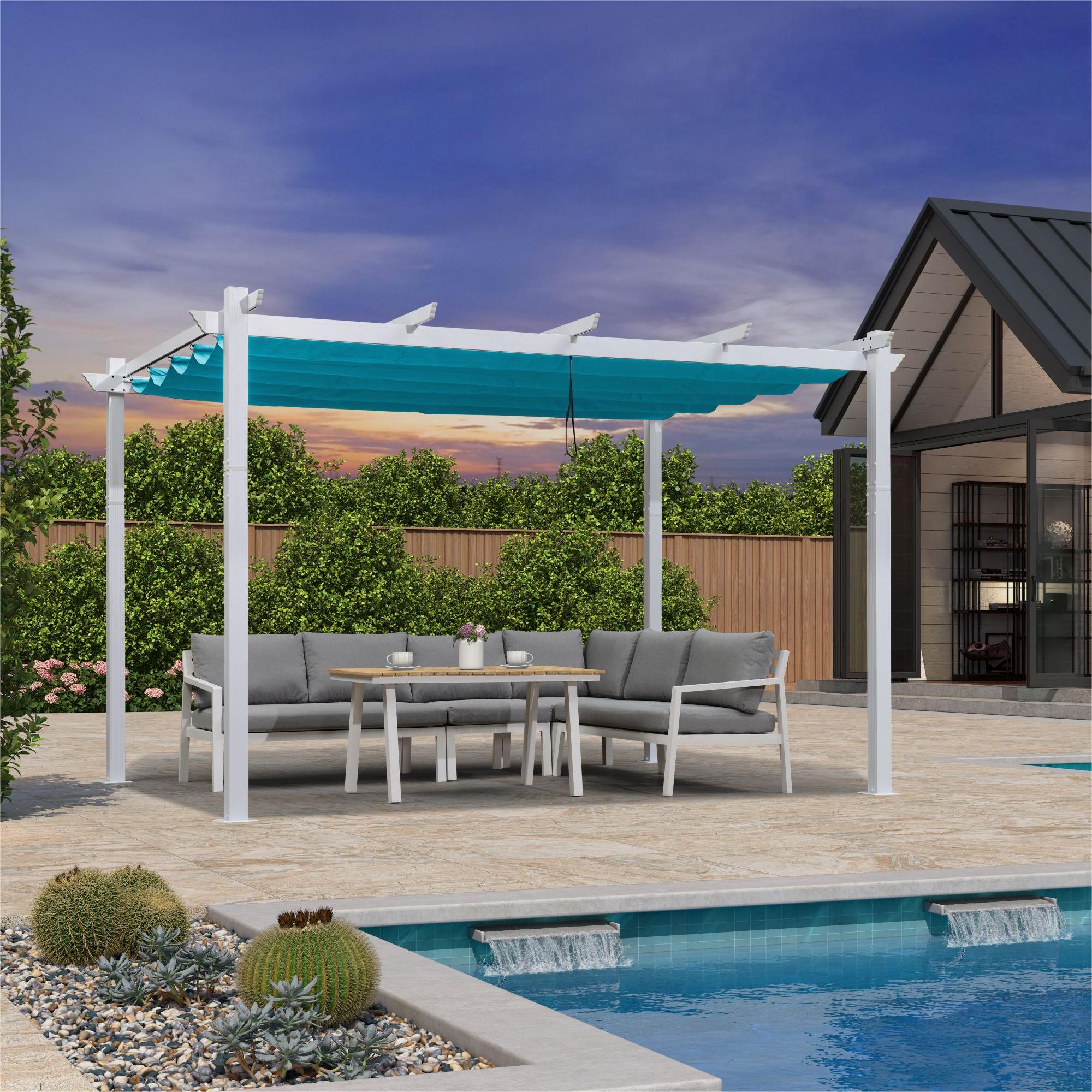 PURPLE LEAF LS02-PG1012-BL Pergola 10-ft W x 12-ft L x 8-ft H Turquoise Blue Metal Freestanding Pergola with Canopy