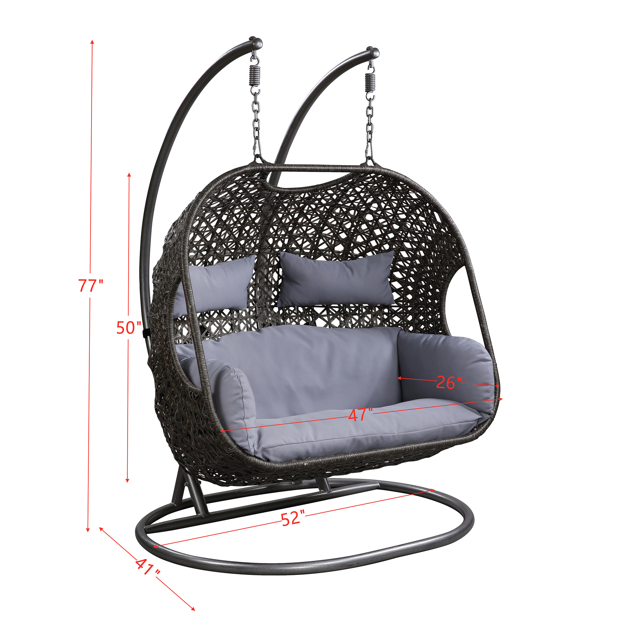 CASAINC QH-W29515180 Wicker hanging egg chair Gray Fabric Hammock with Stand