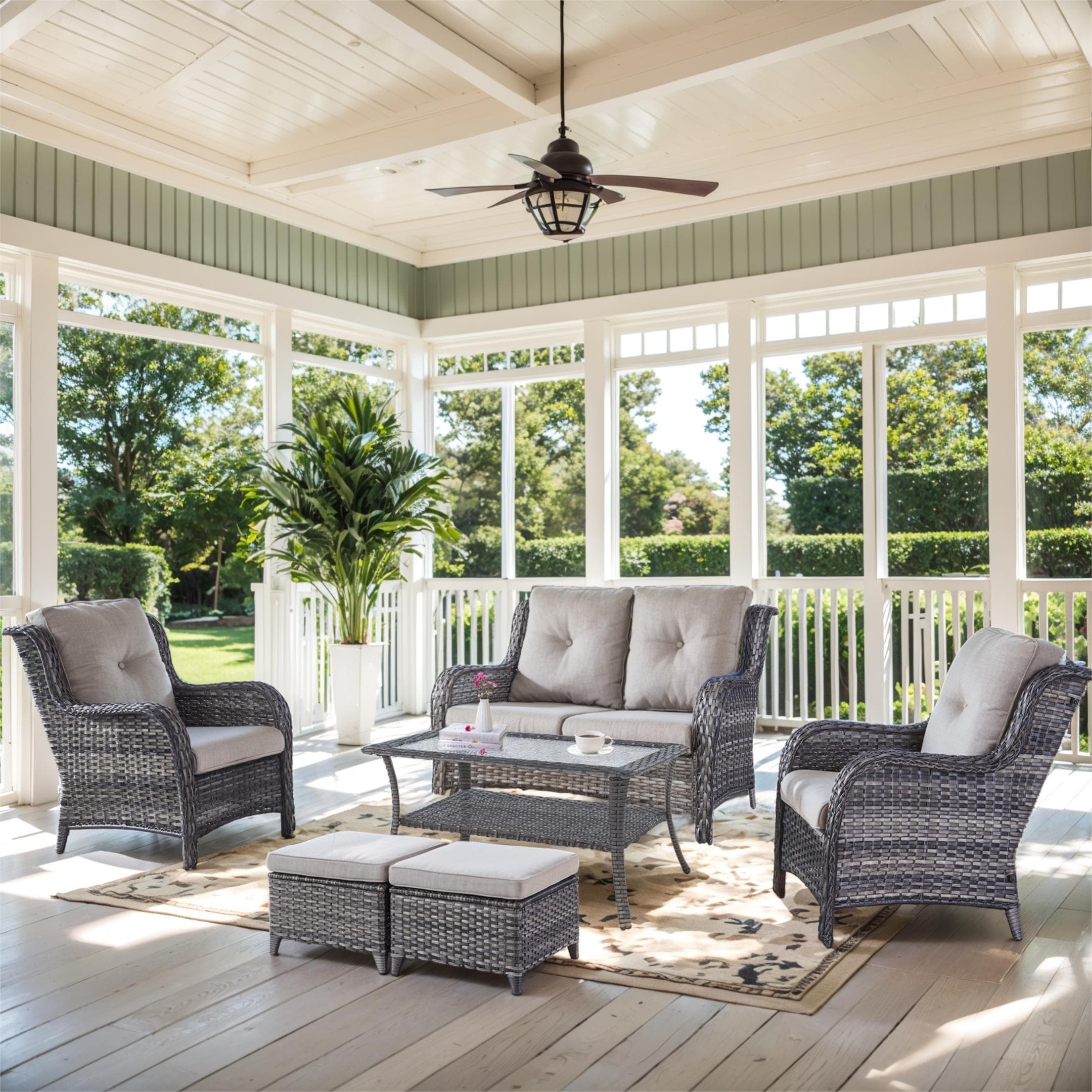  PA039017016112-2 PAnorama Series 6 -Piece Wicker Patio Conversation Set with Gray Cushions