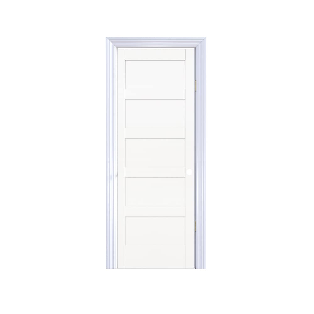 RELIABILT 10188969 30-in x 80-in Off-white Hollow core 5-panel equal Right hand Smooth Unfinished Molded composite Flat Jamb Single Prehung Interior Door