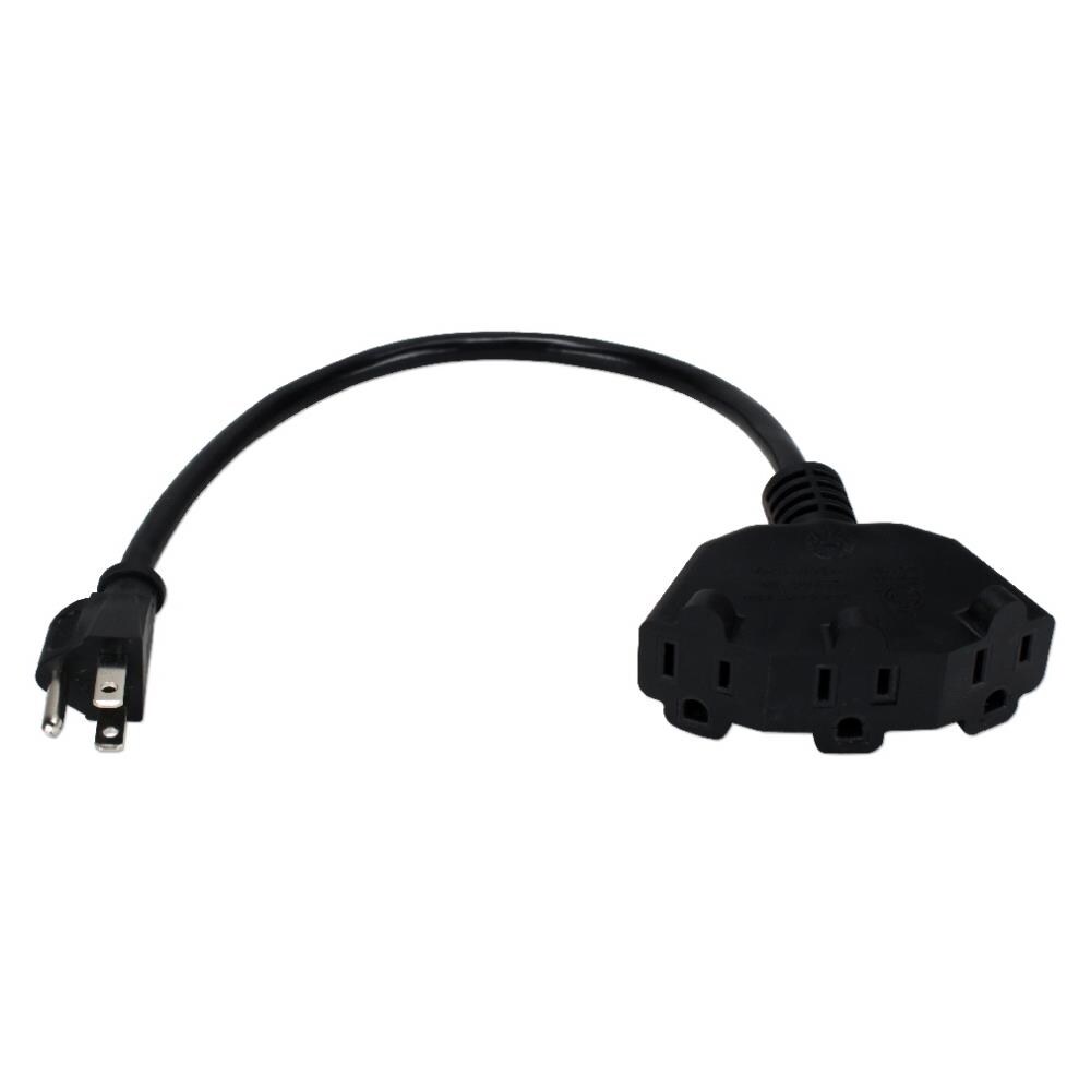  ZX9QVS02790 12 in. 3-Outlet OutletSaver AC Power Splitter Adaptor, Black- Pack of 2