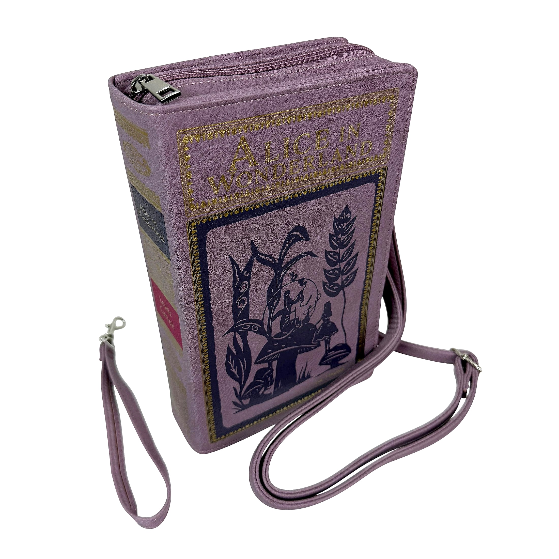 Things2Die4 -  Book-Shaped Crossbody Handbag in Vinyl - Alice in Wonderland Design - Lavender wit...