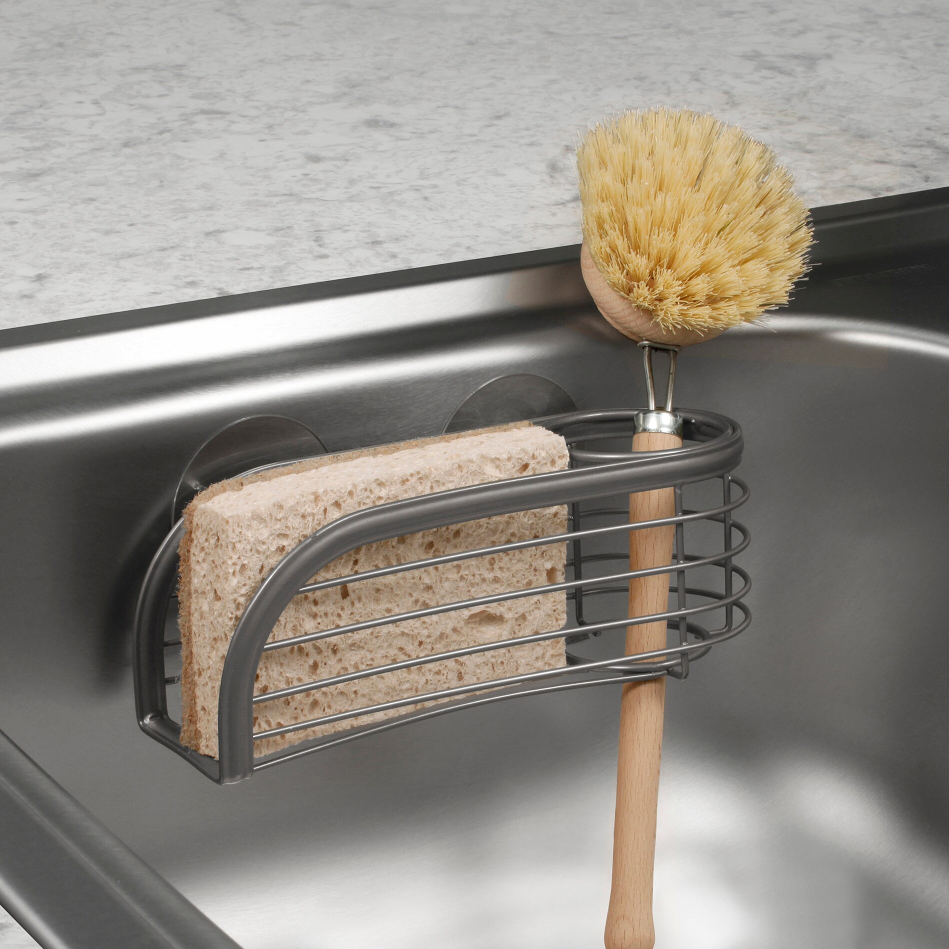 Spectrum Ashley Optimal Scrub Brush Soap Holder Metal Suction Kitchen Sink Caddy 
