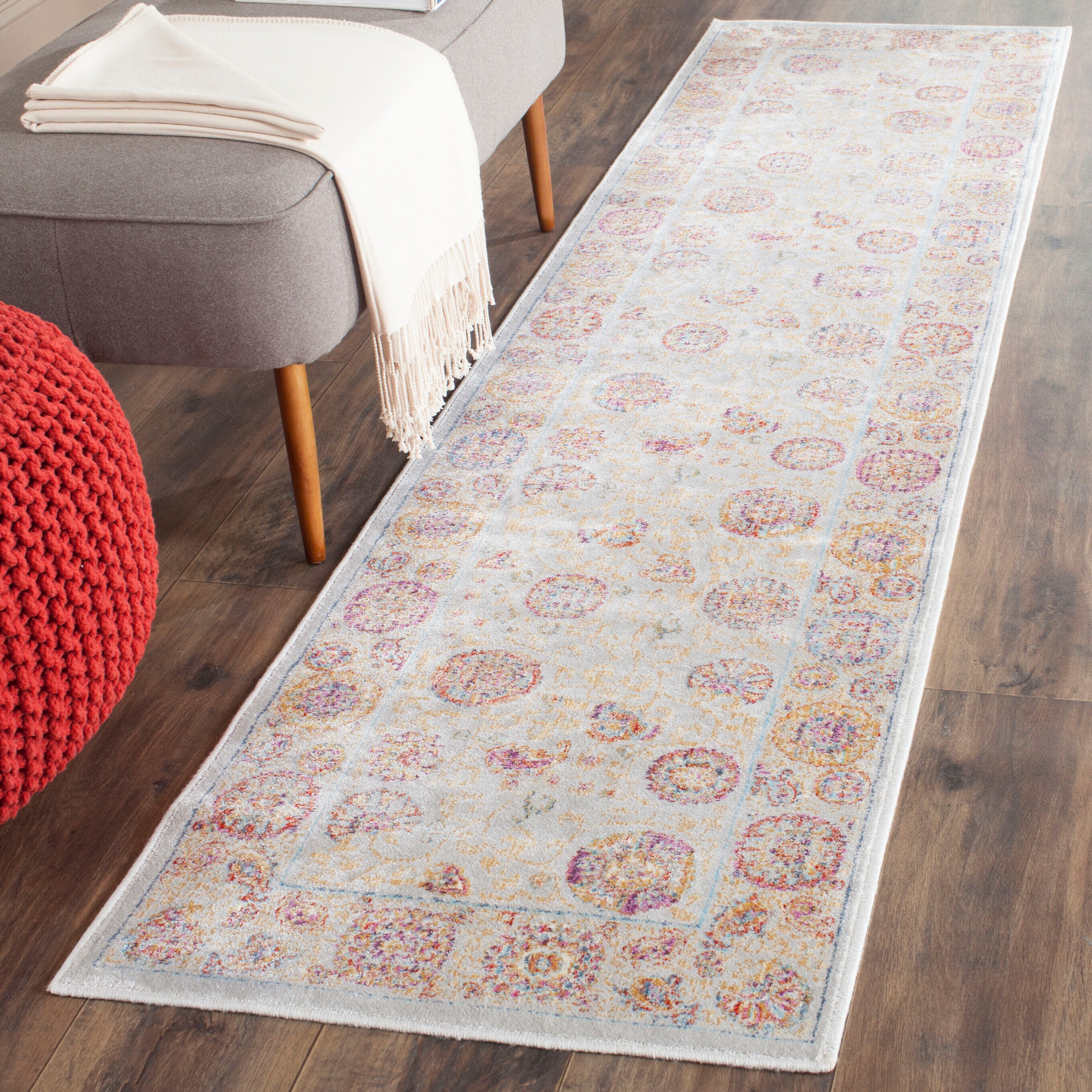 Safavieh SEV812D-28 Sevilla Ligure 2 x 8 (ft) Loomed Synthetic Silver/Multi Rectangular Indoor Floral/Botanical Vintage Runner rug