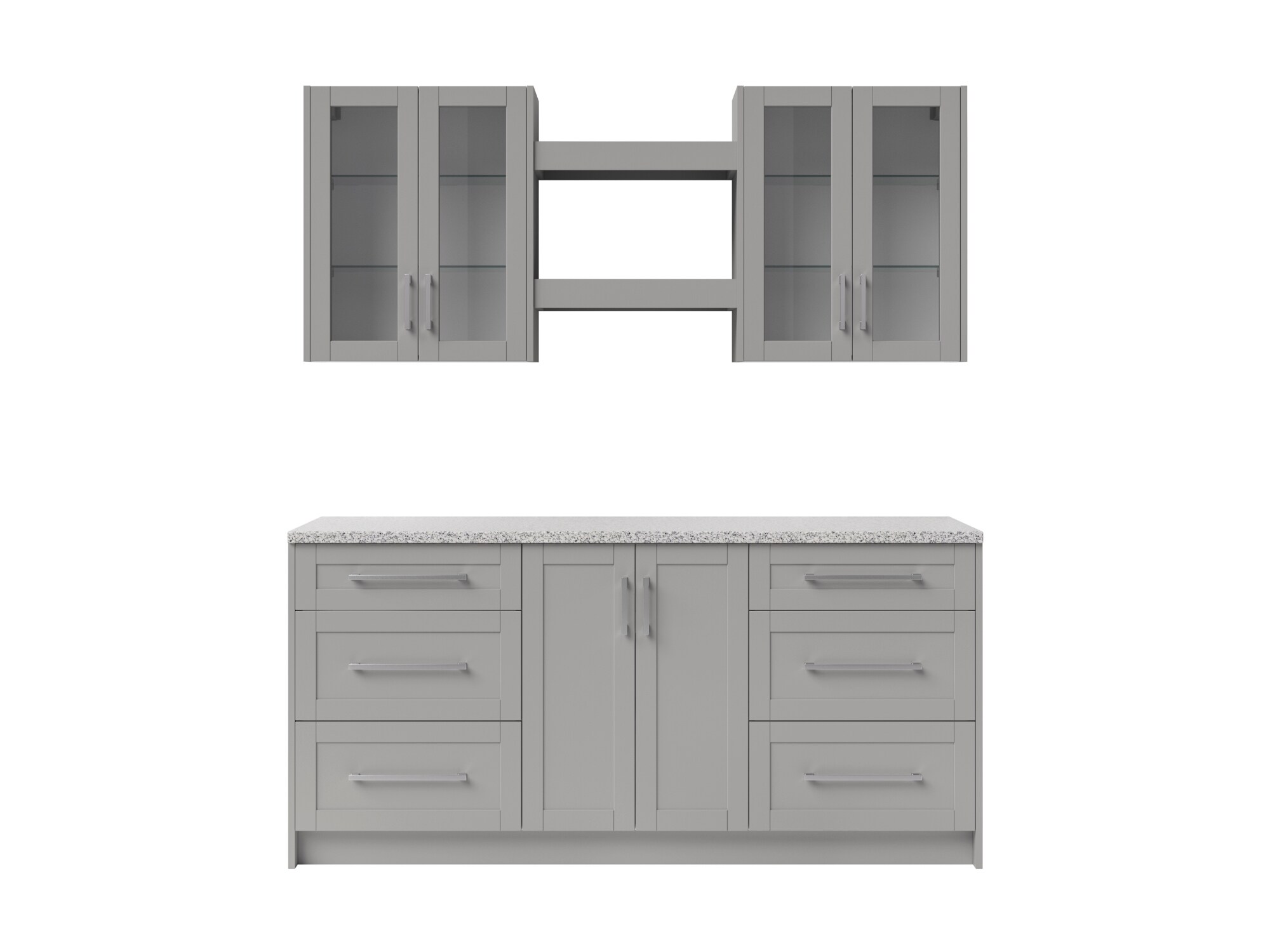 NewAge Products 85822 24" Home Bar Gray 8-Piece Cabinet Set with Granite Countertop And Glass Doors