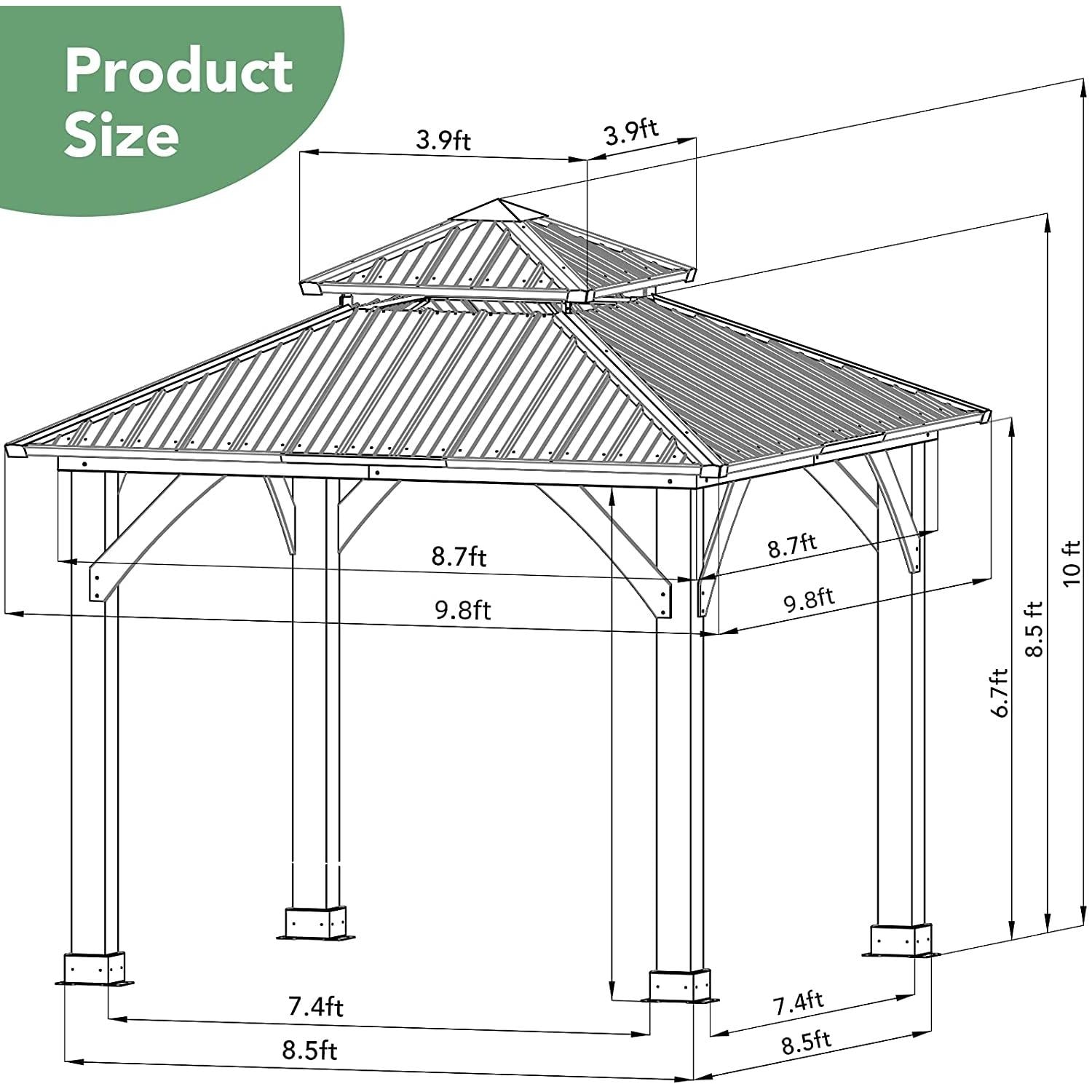 Clihome 10-ft x 10-ft Hardtop Gazebo Square Gray Metal Steel Roof Semi ...