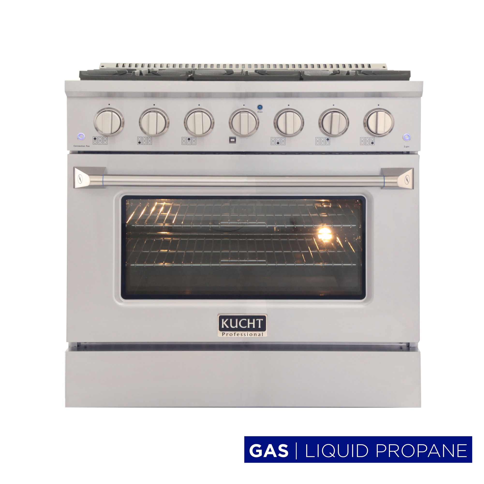 Kucht KNG361/LP-S KNG 36-in 6 burners 5.2-cu ft Convection Oven Freestanding Liquid Propane Gas Range ( Silver )