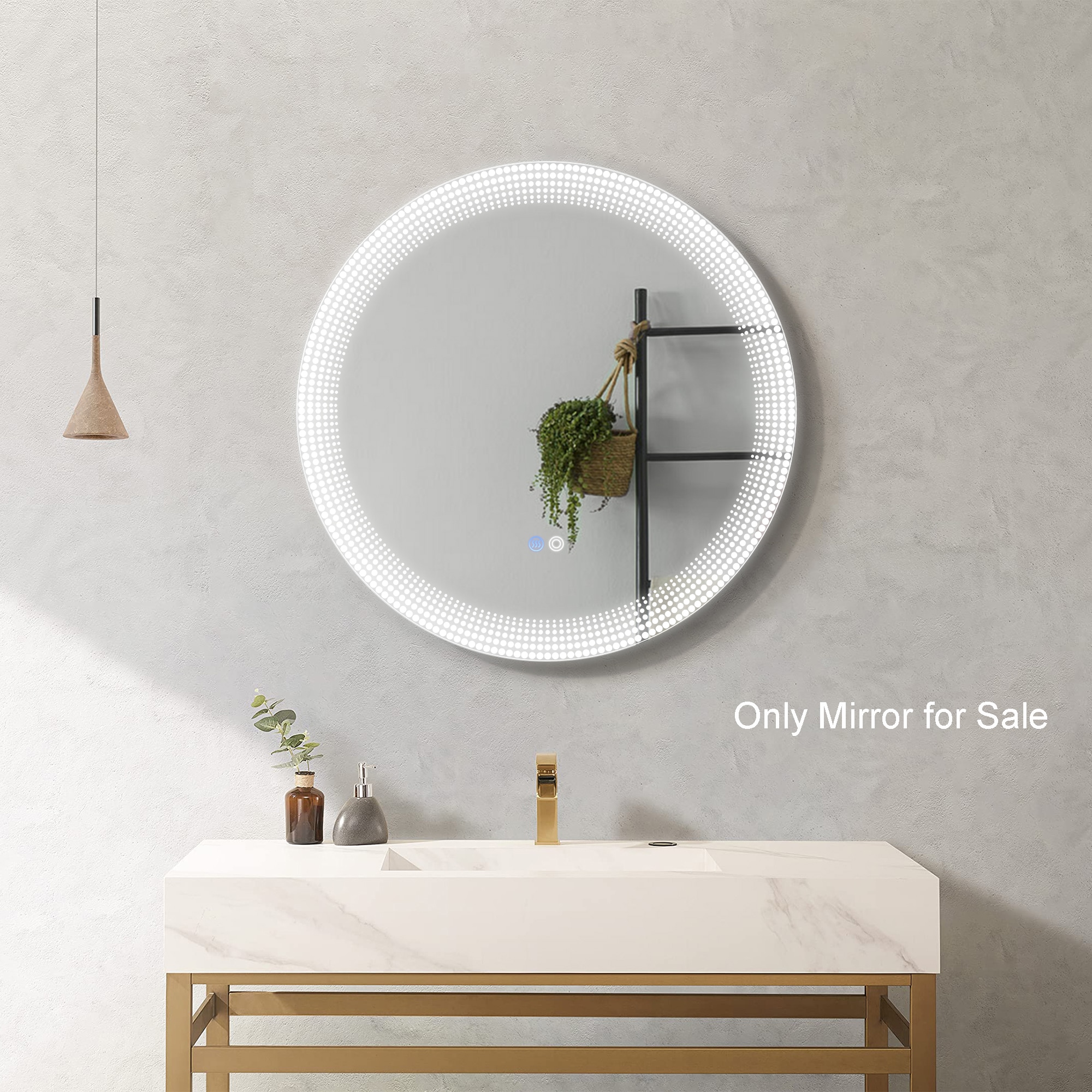 Forclover QNM-M0324L 24-Inches x 24-Inches Polished Frameless Round Dimmable LED Lighted Fog Free Bathroom Vanity Mirror ( Silver )