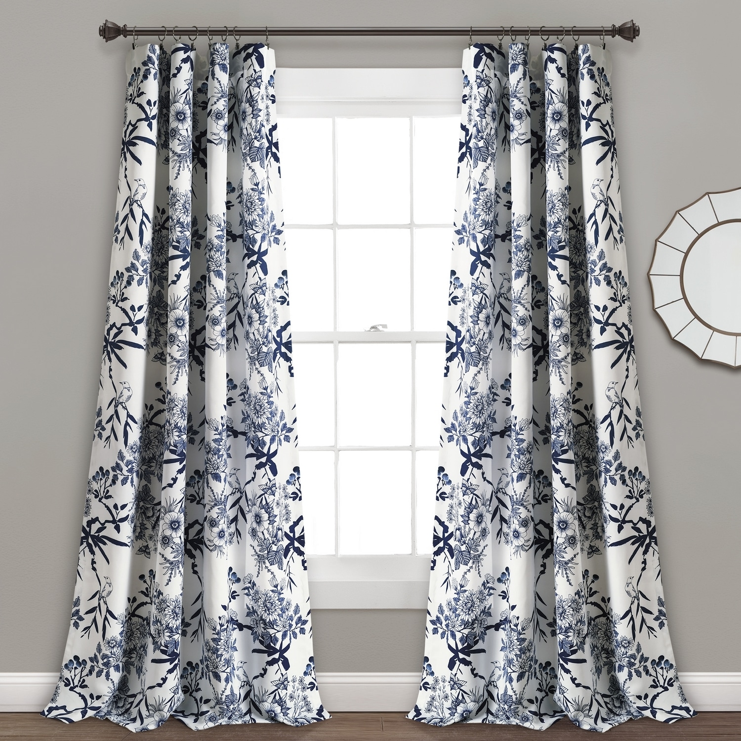 Lush Decor 16T004100 95-Inches Navy Floral Light filtering Rod pocket Curtain panel pair